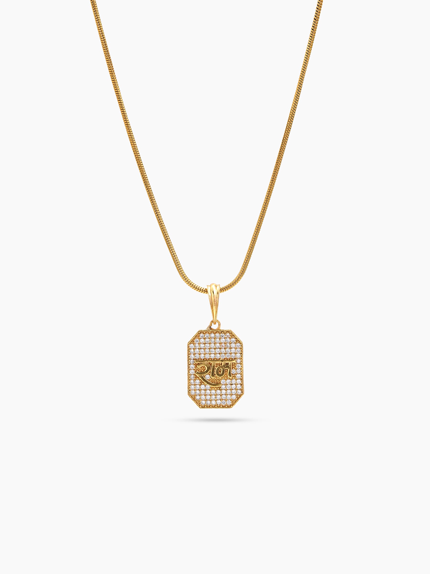 Aayodh Ram Diamond Gold Men's Round Snake Chain Pendant Necklaces