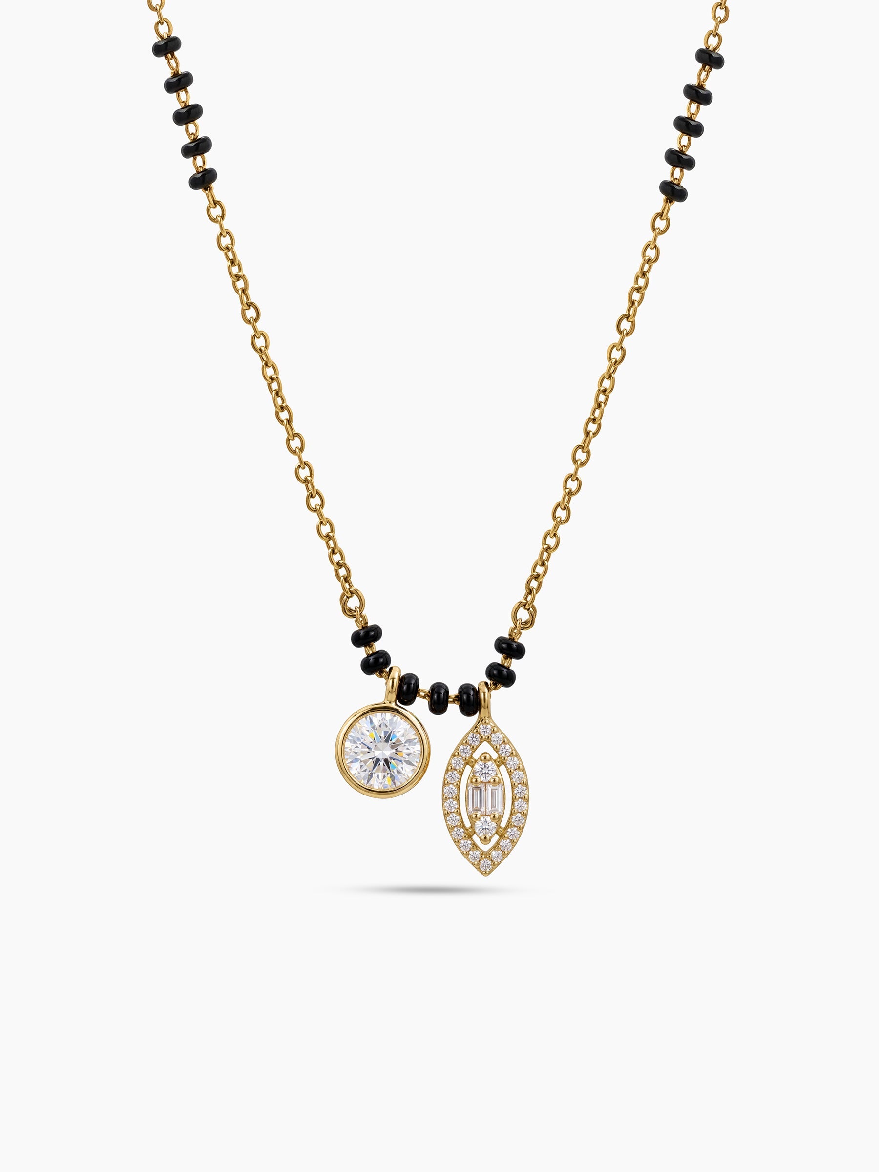 Aayushi Marquise Diamond Solitaire Charm 18K Gold Plated Women's Chain Pendant Mangalsutra Necklace
