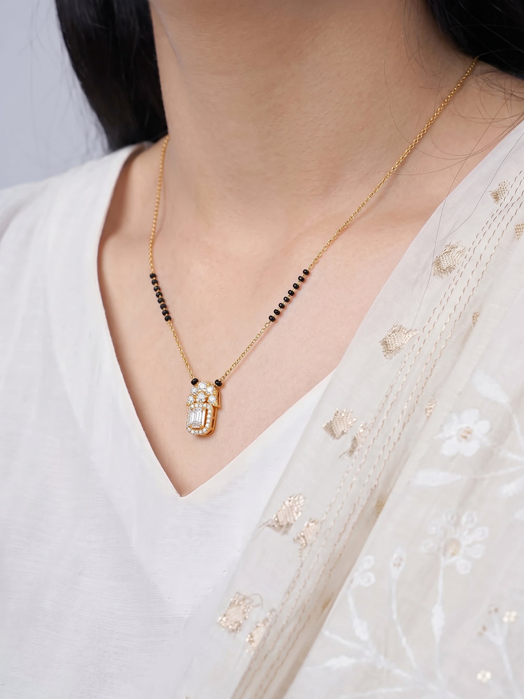 Aksha Noor Diamond Solitaire 18K Gold Plated Women's Chain Pendant Mangalsutra Necklace