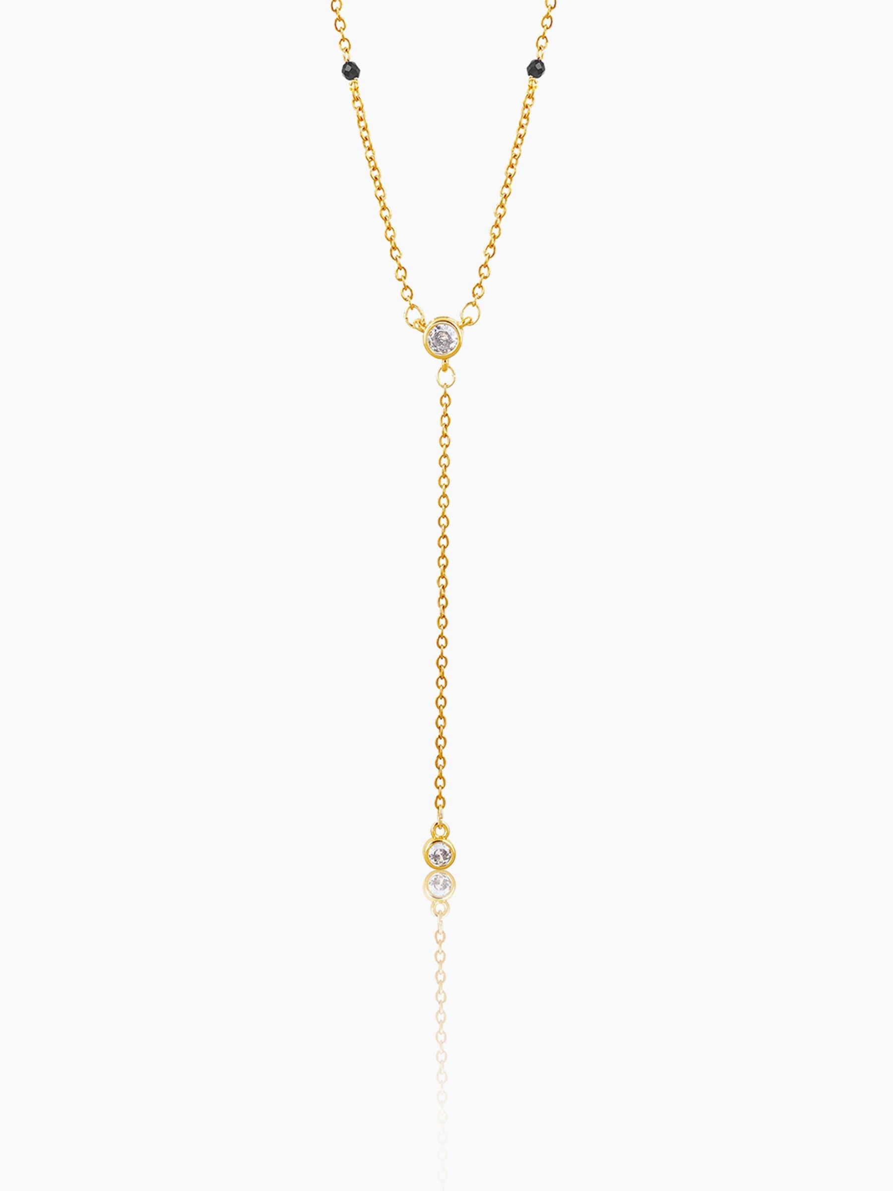 Aleeia Two Bezel Solitaire Y-Drop 18K Gold Plated Pendant Mangalsutra