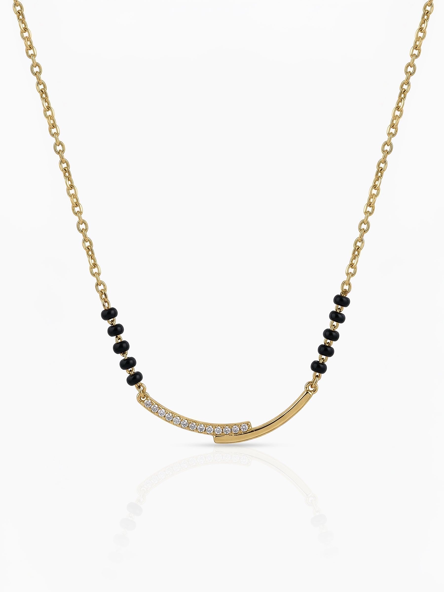 Alvica gently curved textured Bar 18K Gold Tone Plated Mangalsutra