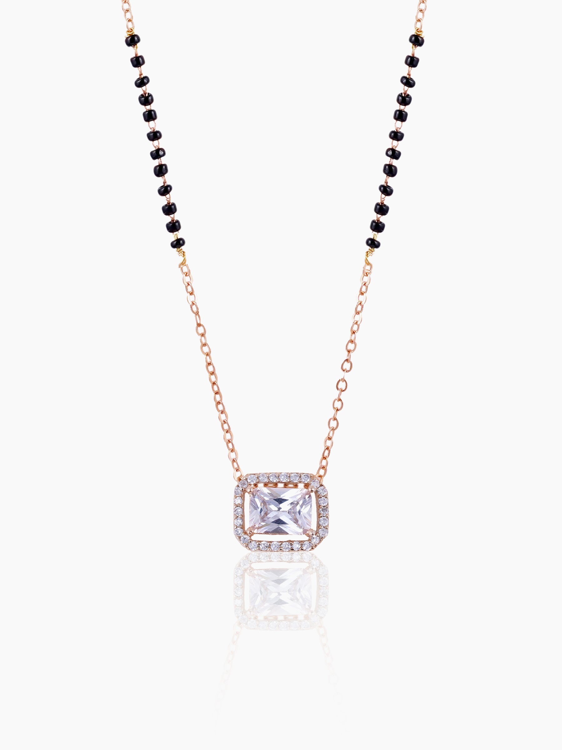 Anisa Diamond Rectangle Solitaire Halo Rosegold Mangalsutra