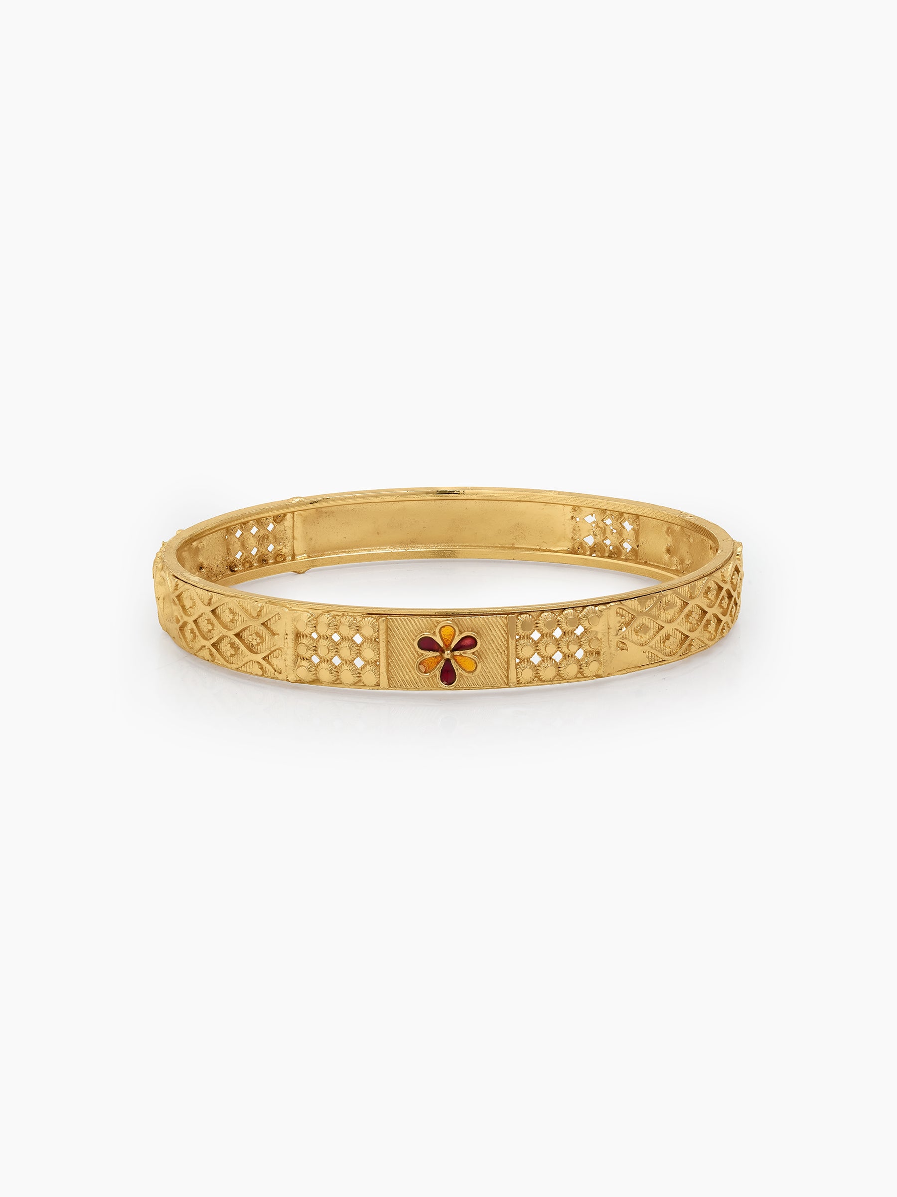 Apsara Texture, Red Flower Grid Gold Set Of 2 Women's 2/4, 2/6, 2/8 Bangles
