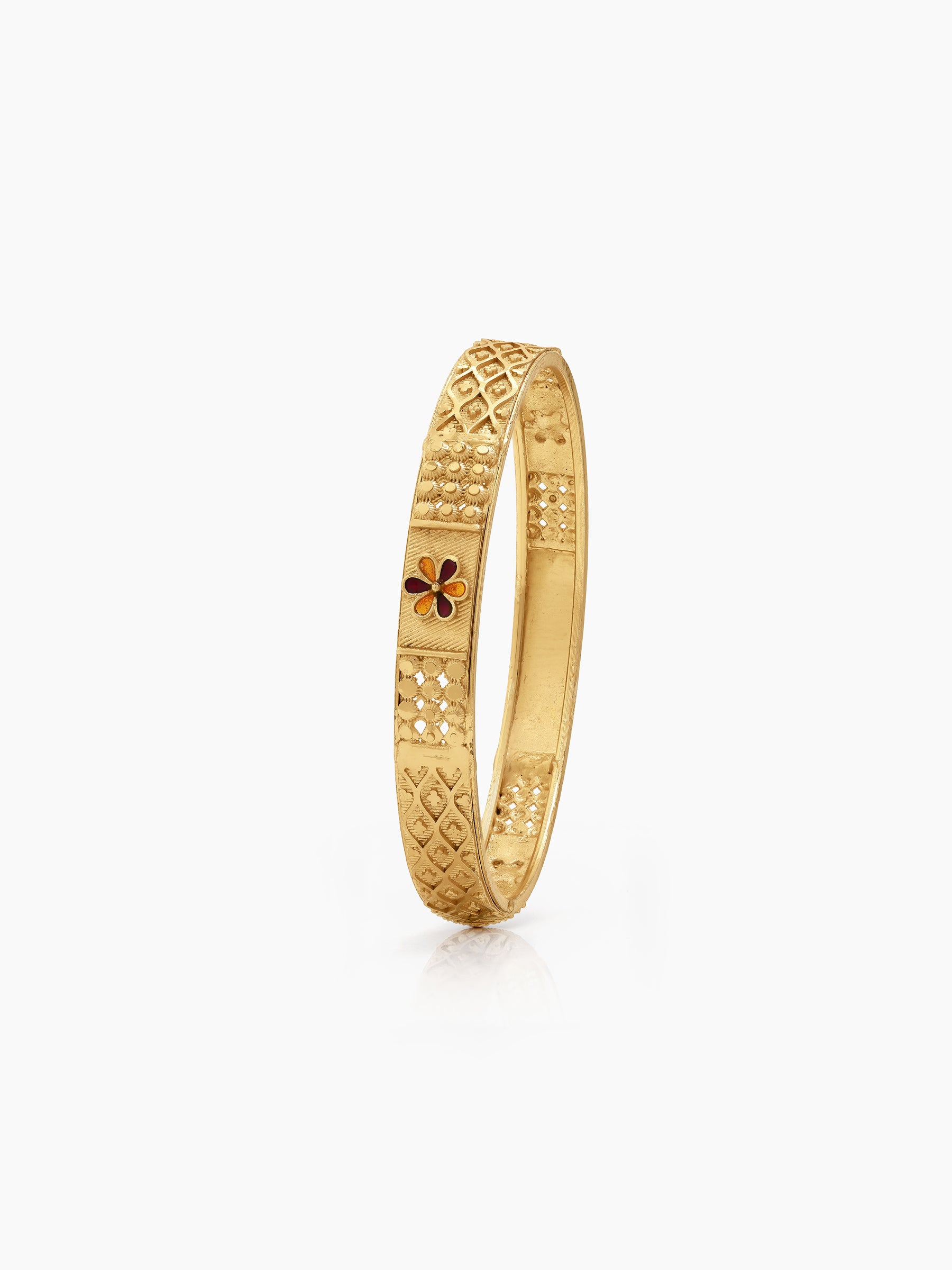 Apsara Texture, Red Flower Grid Gold Set Of 2 Women's 2/4, 2/6, 2/8 Bangles
