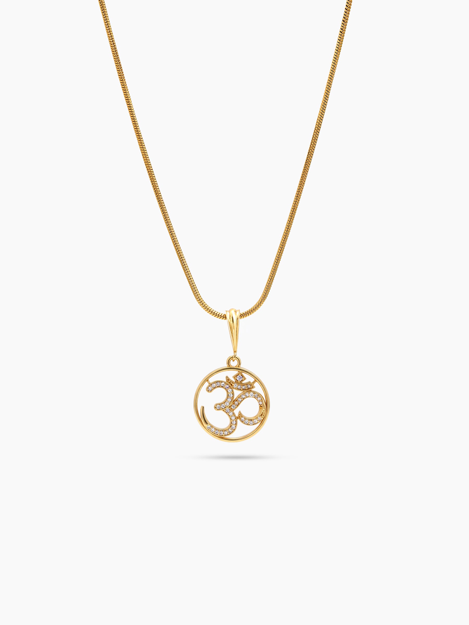 Atmik Om Diamond Gold Men's Round Snake Chain Pendant Necklaces