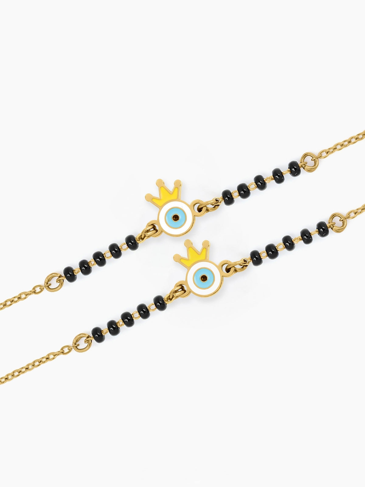 Crown Evil Eye Charm 18K Gold Plated Kid's Nazariya Bracelet