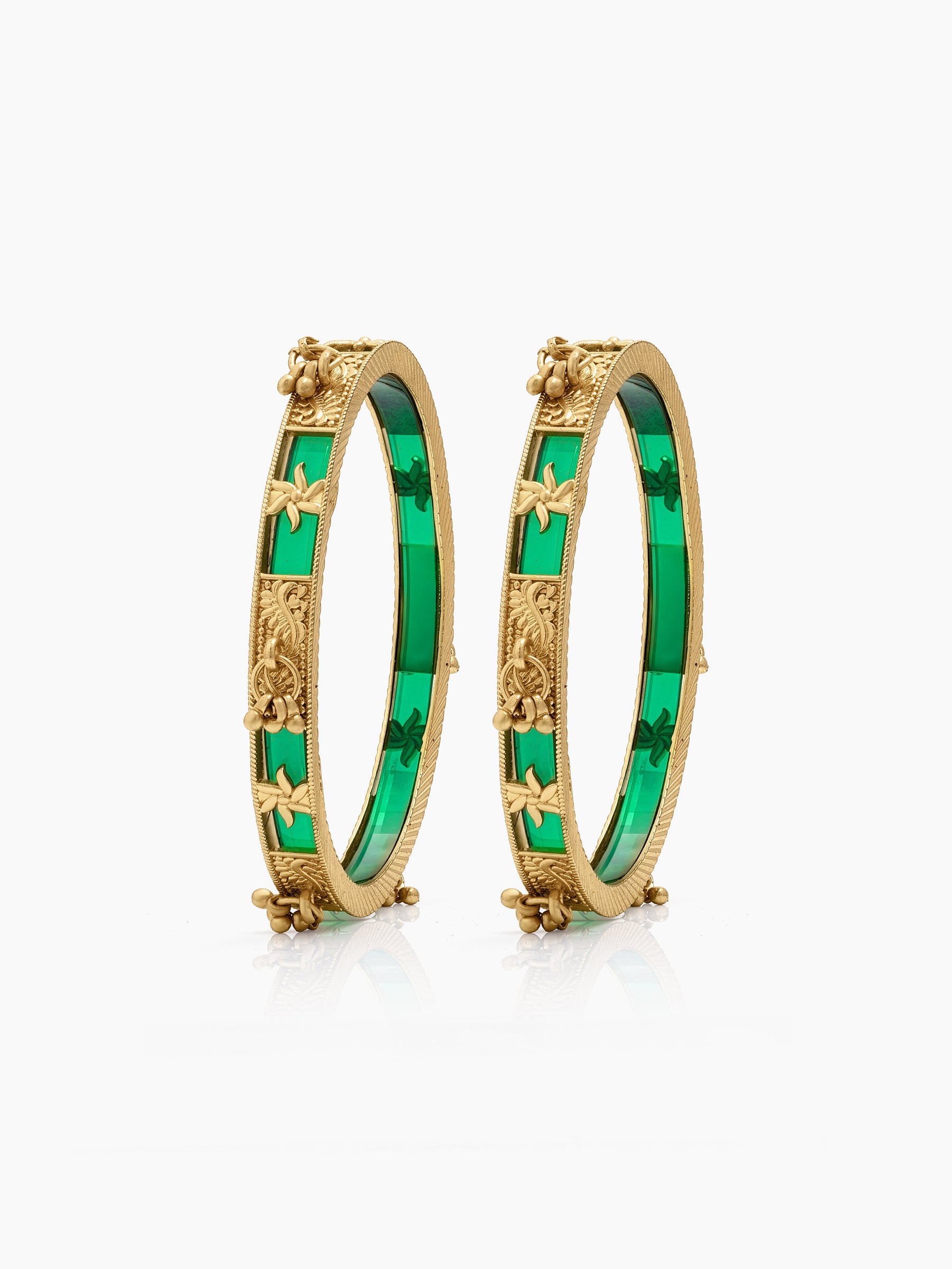 Harita Green Meenakari Charm Gold Set Of 2 Women's 2/4, 2/6, 2/8 Bangles