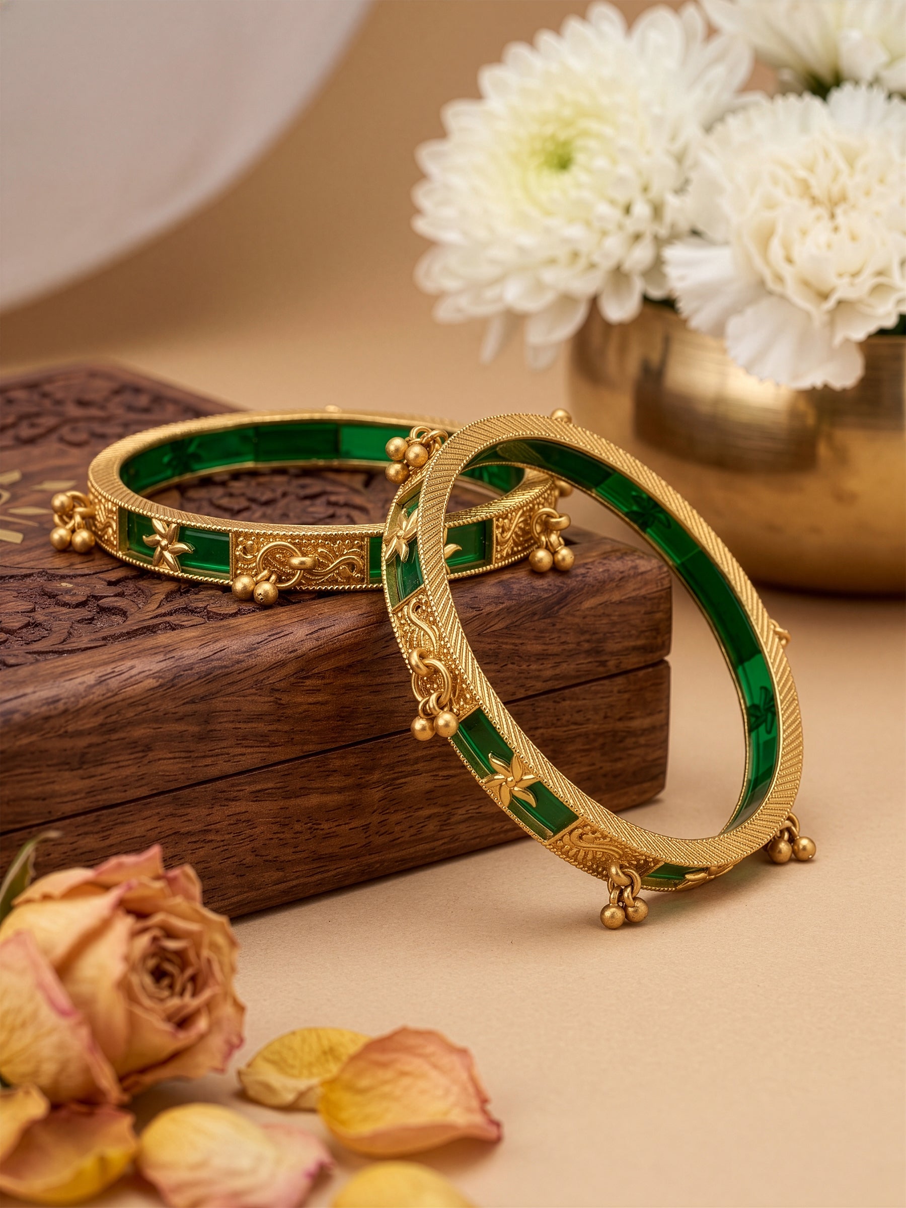 Harita Green Meenakari Charm Gold Set Of 2 Women's 2/4, 2/6, 2/8 Bangles