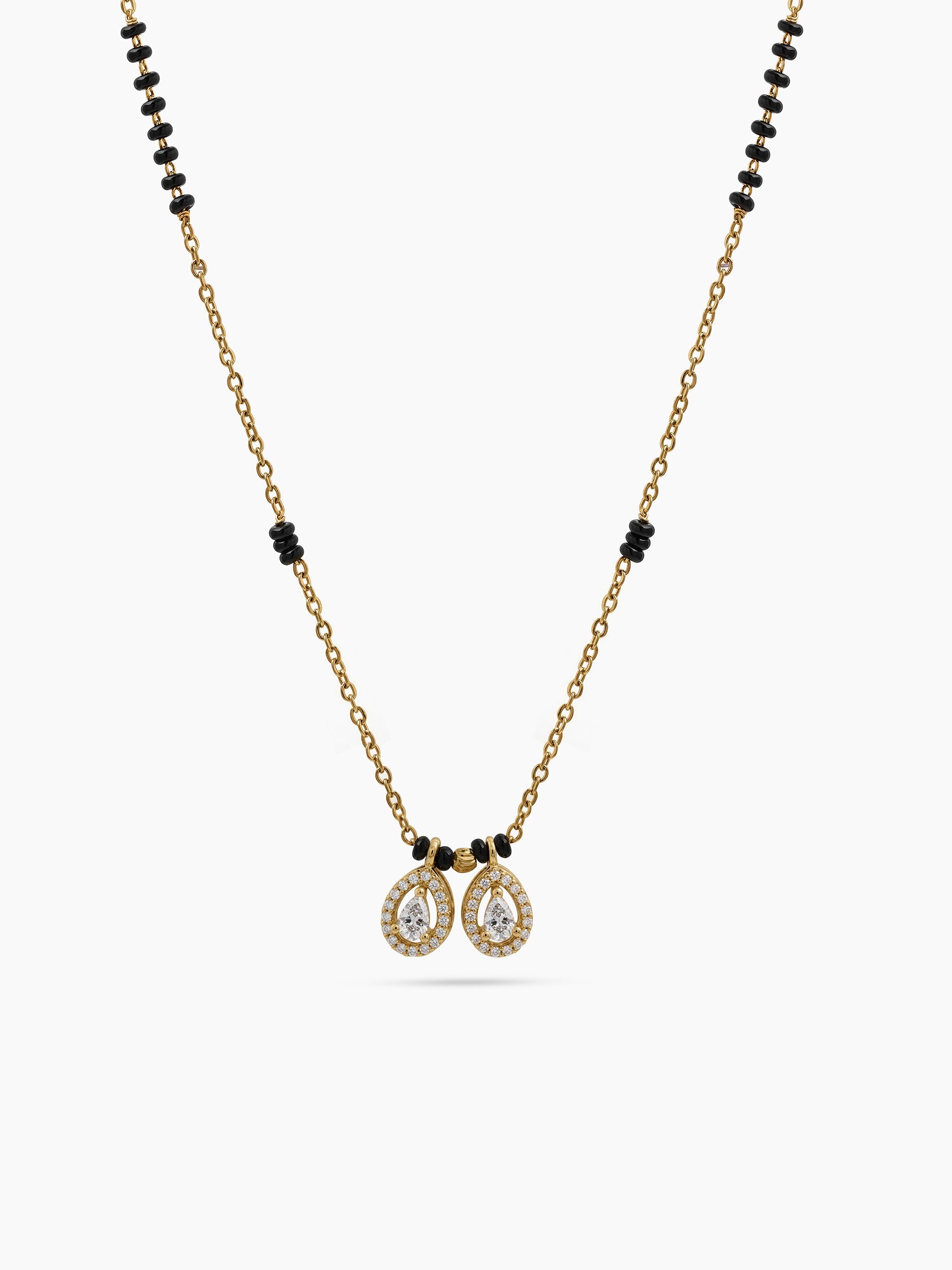 Ishi Twin Pear Diamond Solitaire 18K Gold Plated Women's Chain Pendant Mangalsutra Necklace