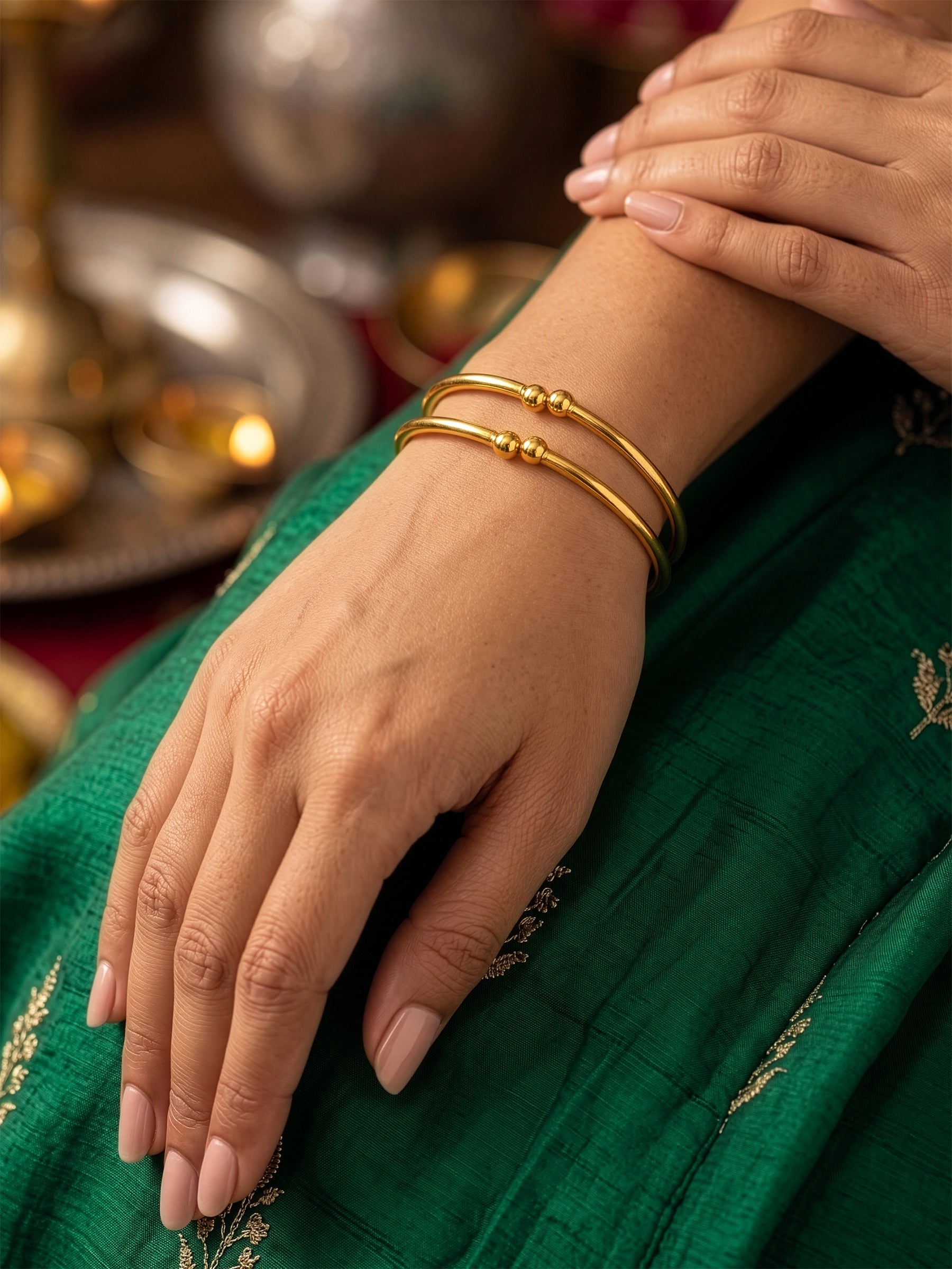 Kavini Classic Gold Set Of 2 Women's 2/4, 2/6, 2/8 Cuff Bangles