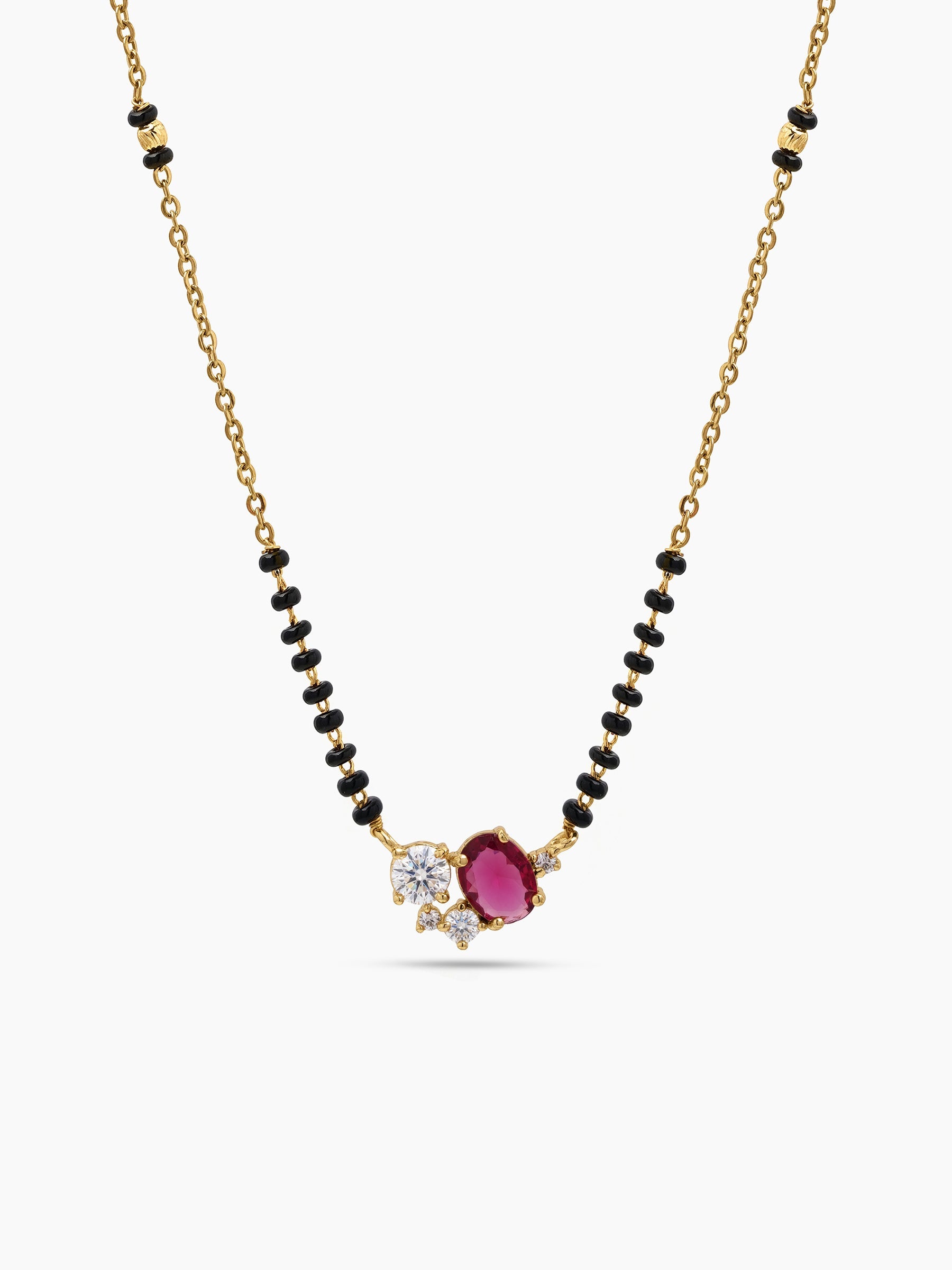 Krisha Pink Ruby Stone Diamond 18K Gold Plated Women's Chain Pendant Mangalsutra Necklace