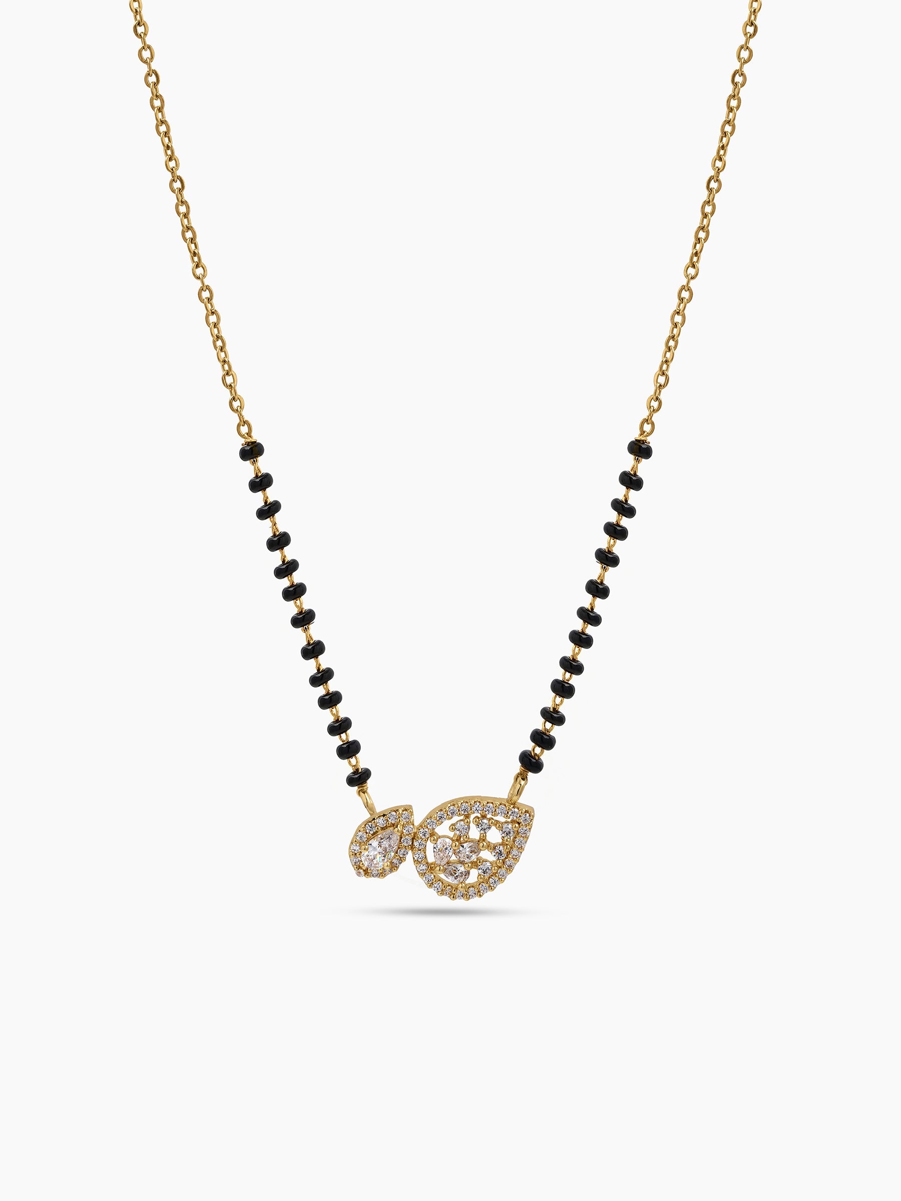 Krupa Twin Pear Diamond 18K Gold Plated Women's Chain Pendant Mangalsutra Necklace