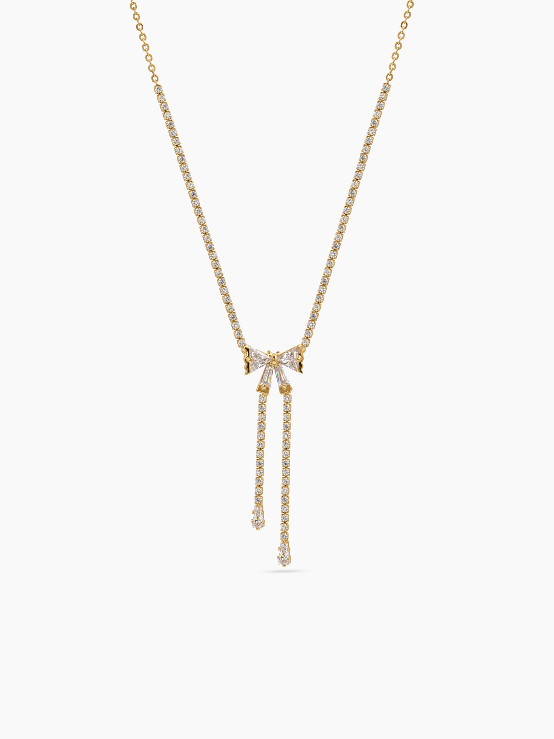 Malvika Diamond Solitaire Bow Drop Gold Women's Chain Pendant Necklace