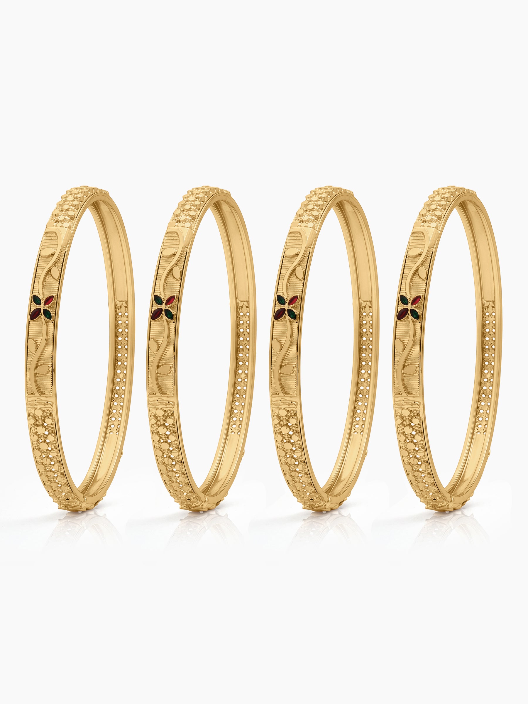 Manika Floral Textured Gold Set Of 4 Women's 2/4, 2/6, 2/8 Bangles
