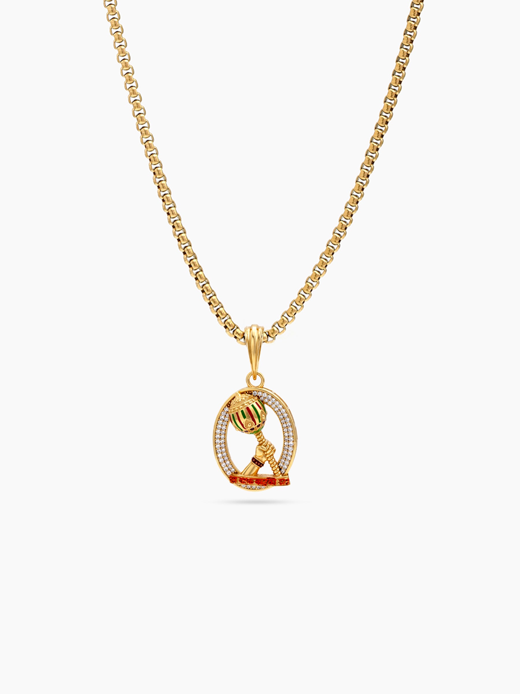 Maruti Gada Diamond Gold Men's Box Chain Pendants Necklaces