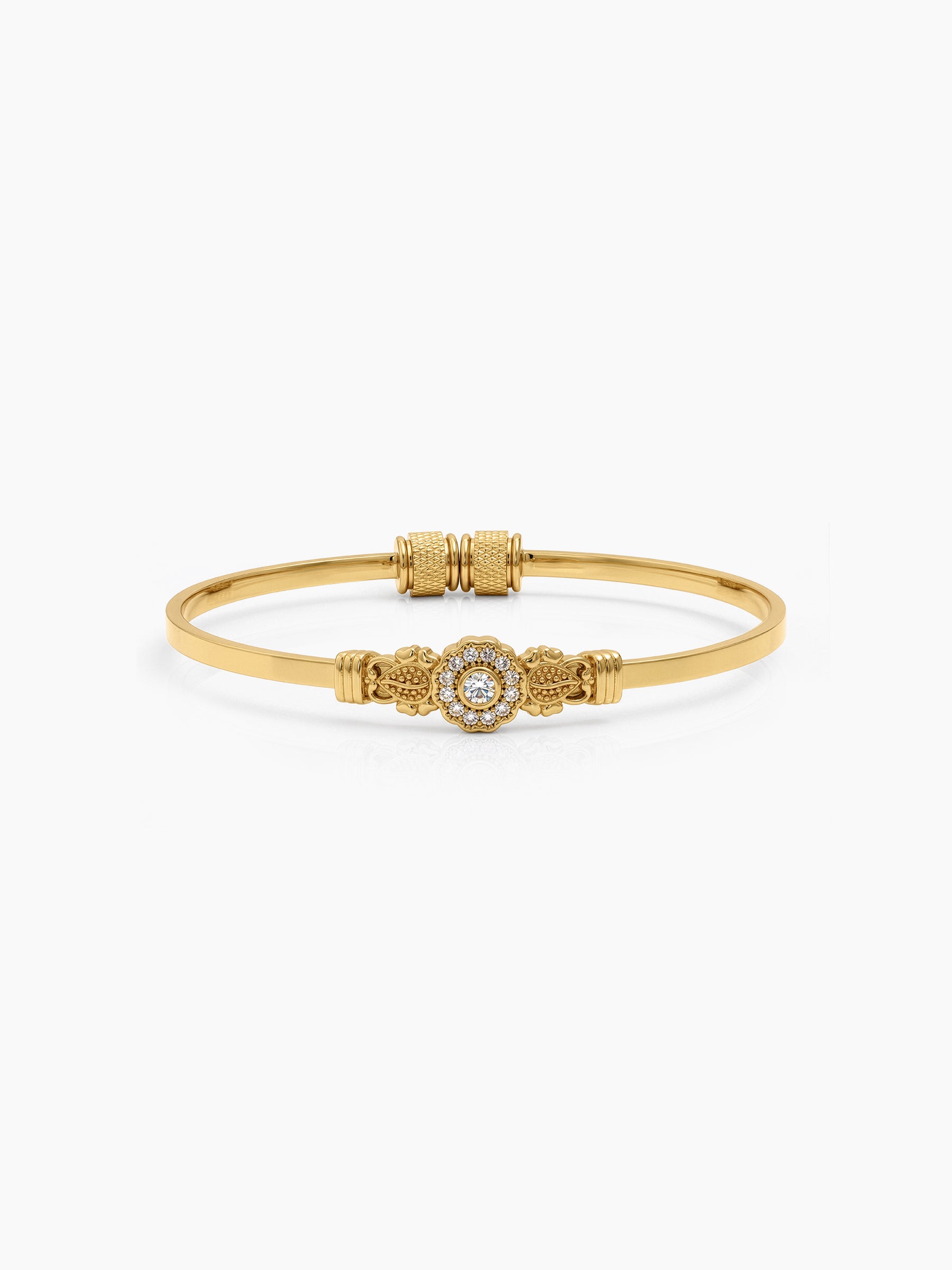 Mayuri Round Halo Leaf Diamond Gold Set Of 2 Women's 2/4, 2/6, 2/8 Cuff Bangles