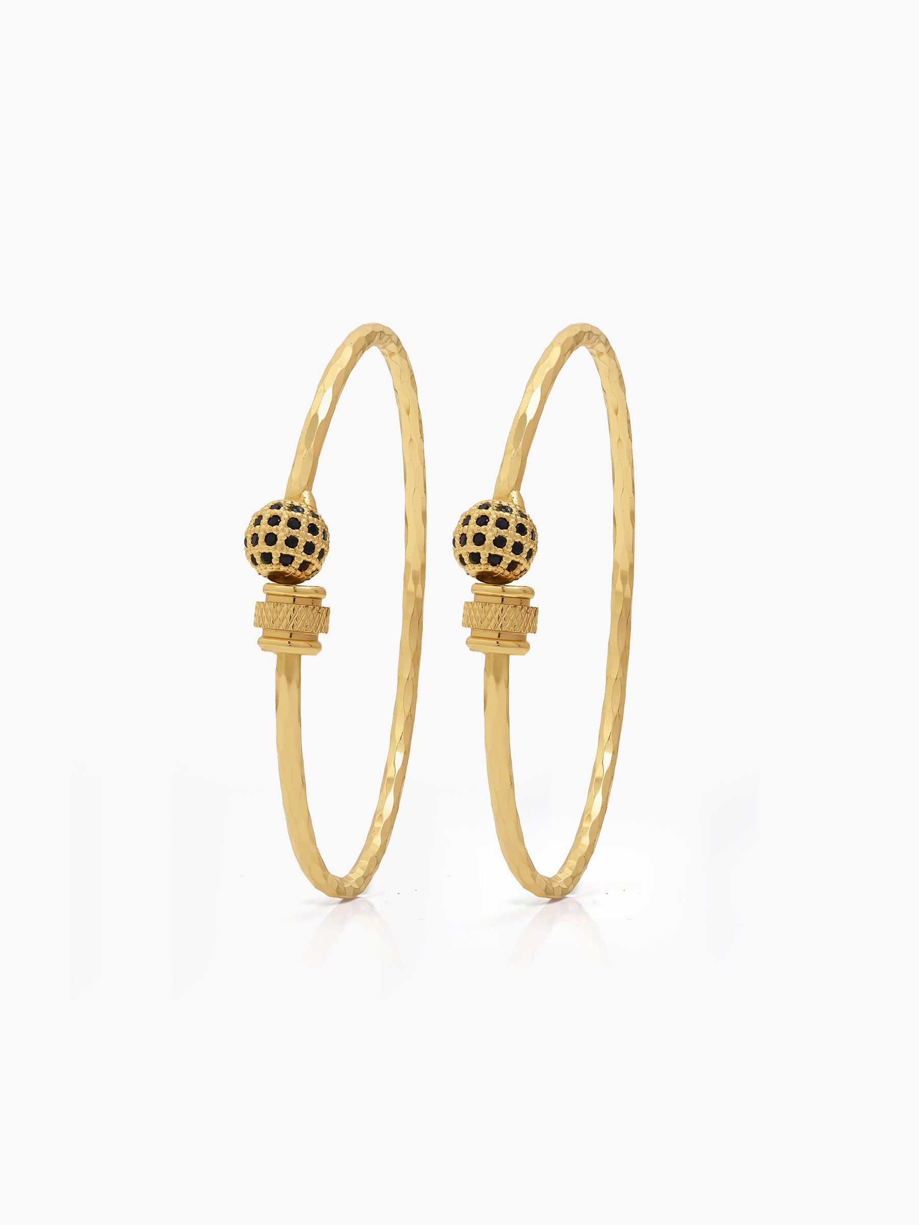 Meghna Black Bead Gold Women's Cuff Bangles (Set Of 2)