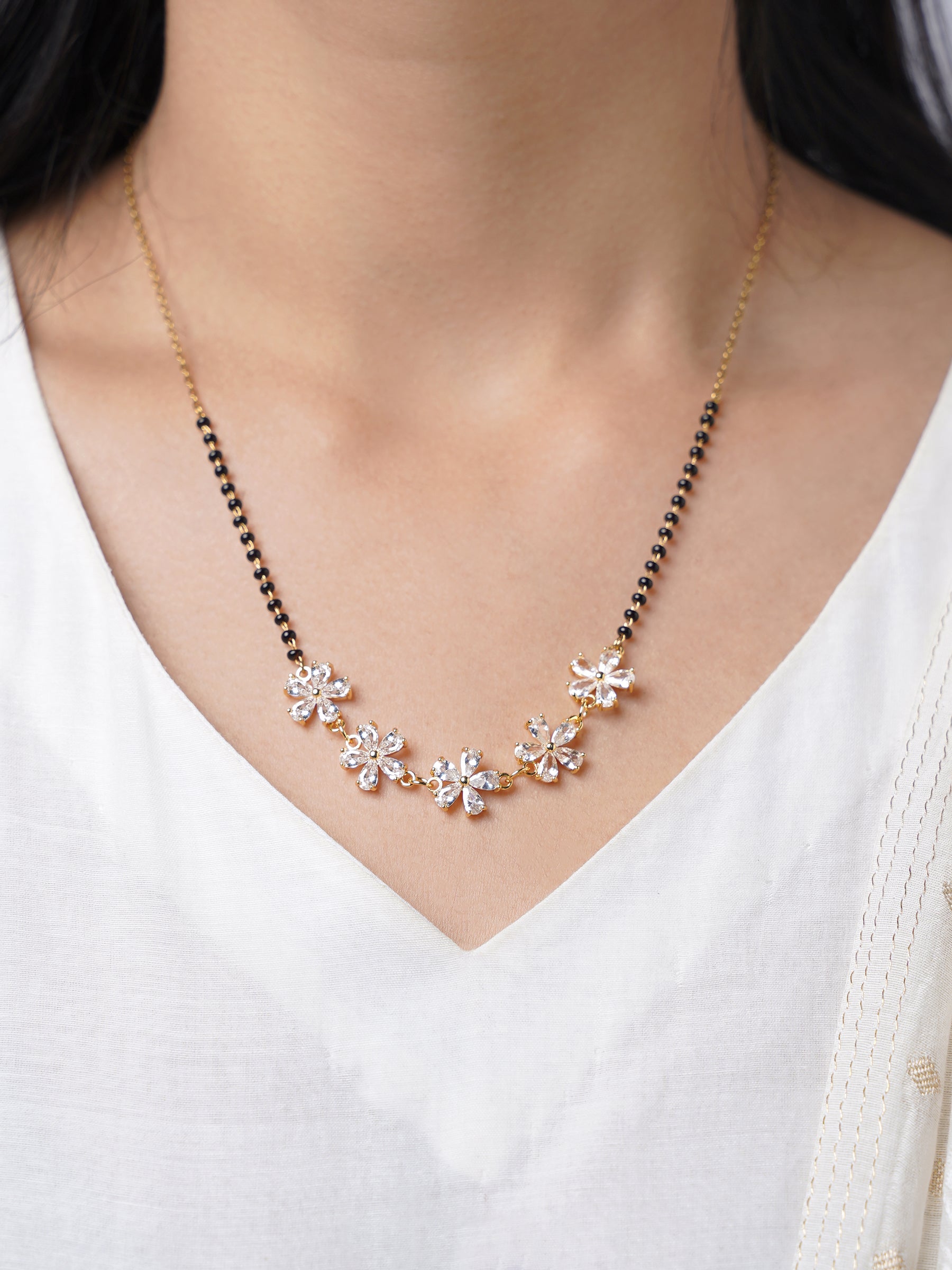 Meher Floral Clusters Diamond 18K Gold Plated Mangalsutra