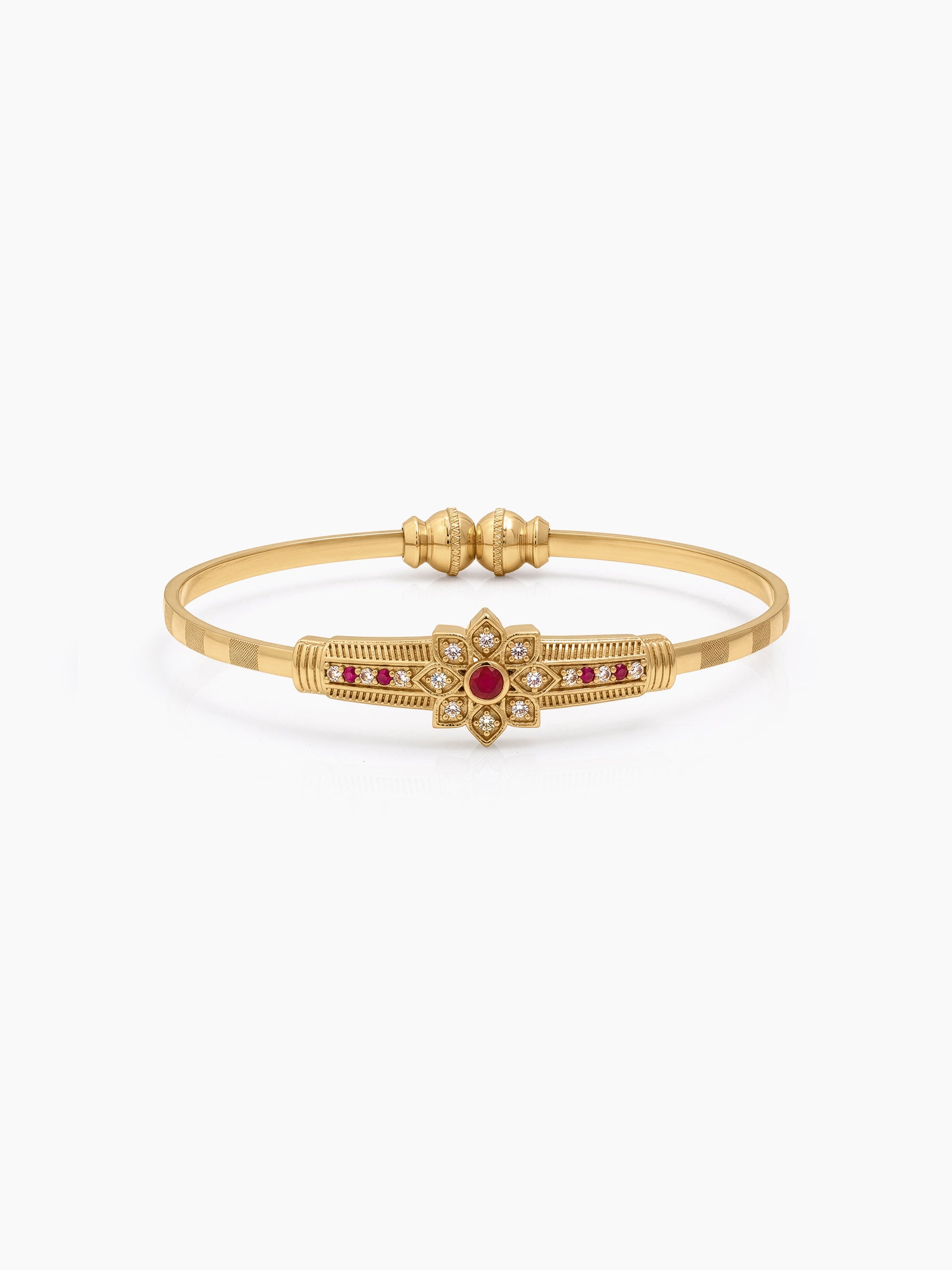 Mihika Textured Floral Bar Diamond Gold Set Of 2 Women's Cuff Bangles