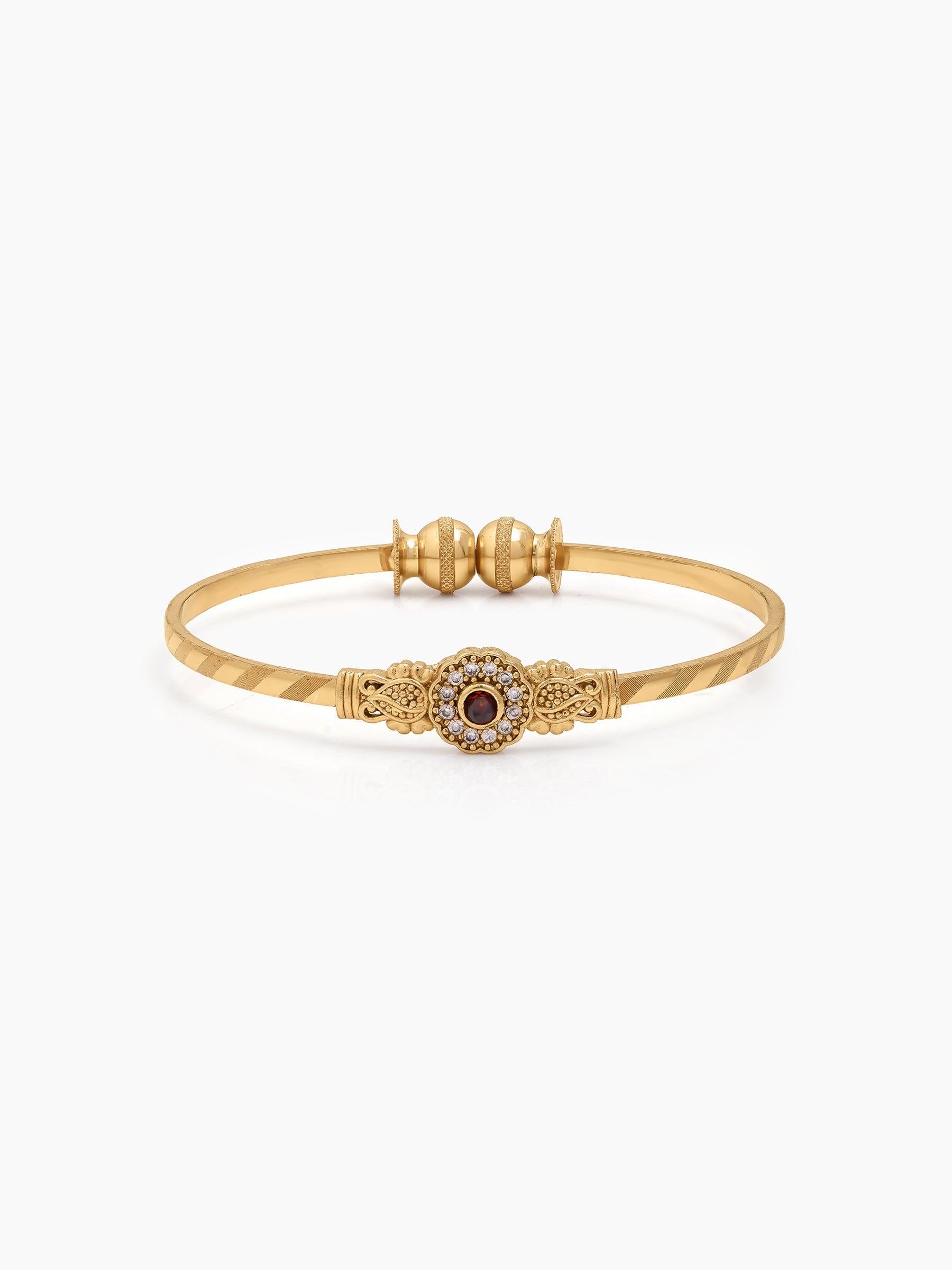 Mihira Pink Floral Diamond Halo Leaf Gold Set Of 2 Women's 2/4, 2/6, 2/8 Cuff Bangles