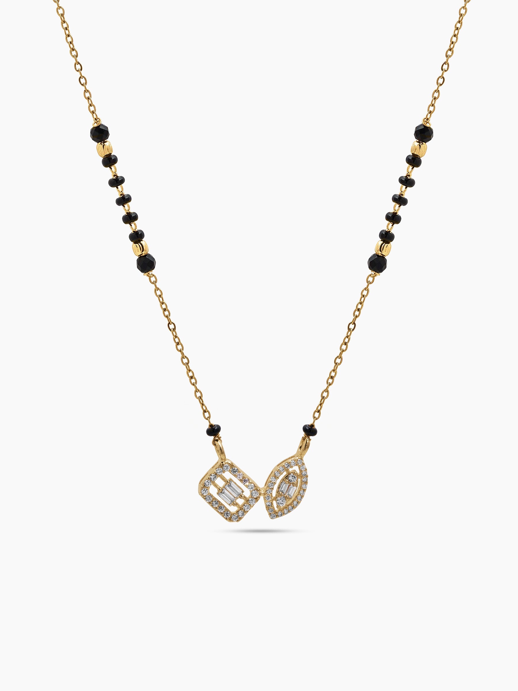 Nidhi Twin Marquise Diamond Solitaire 18K Gold Plated Women's Chain Pendant Mangalsutra Necklace