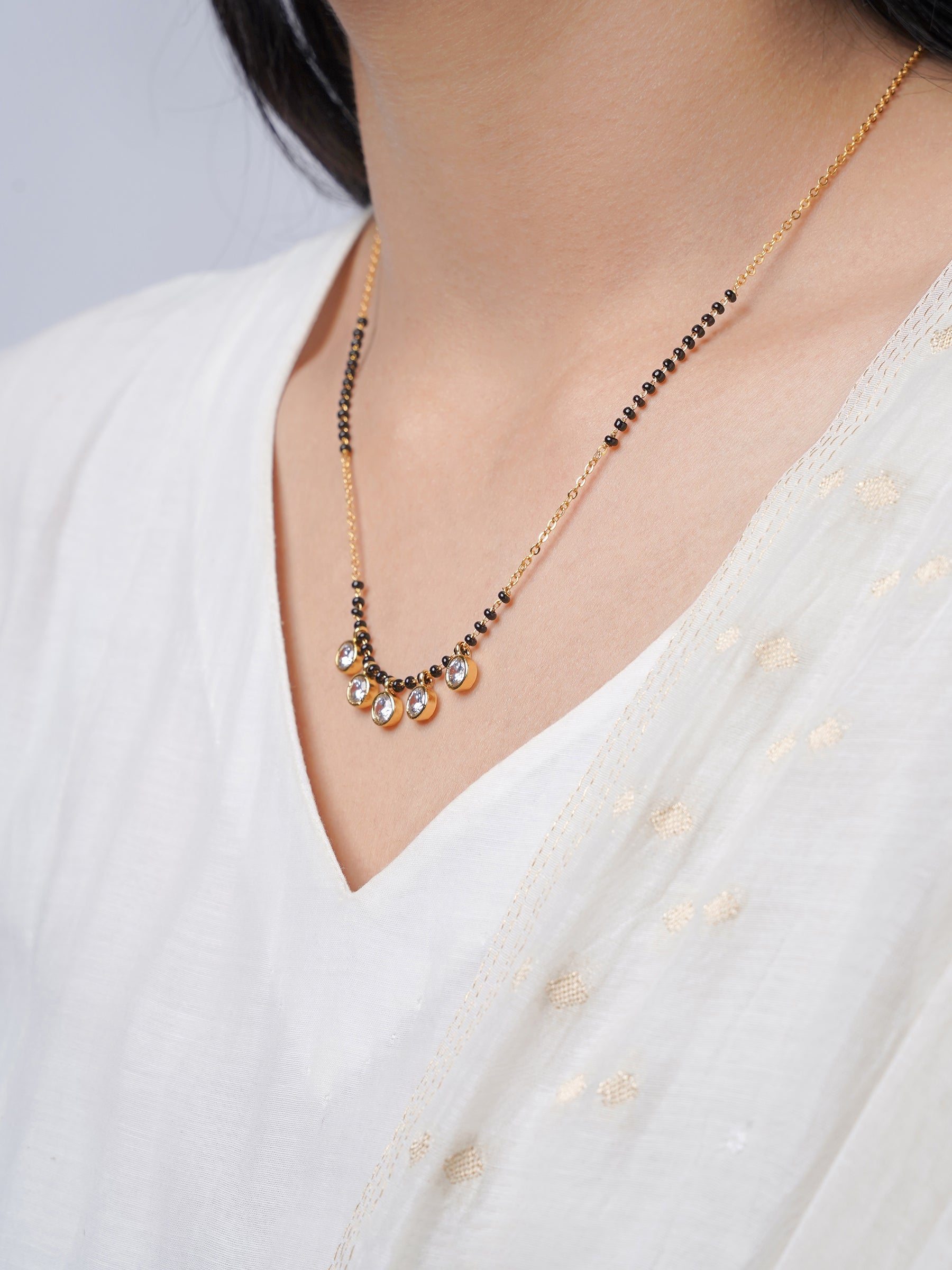 Niraya Five Dazzling Diamond Charms 18K Gold Plated Mangalsutra