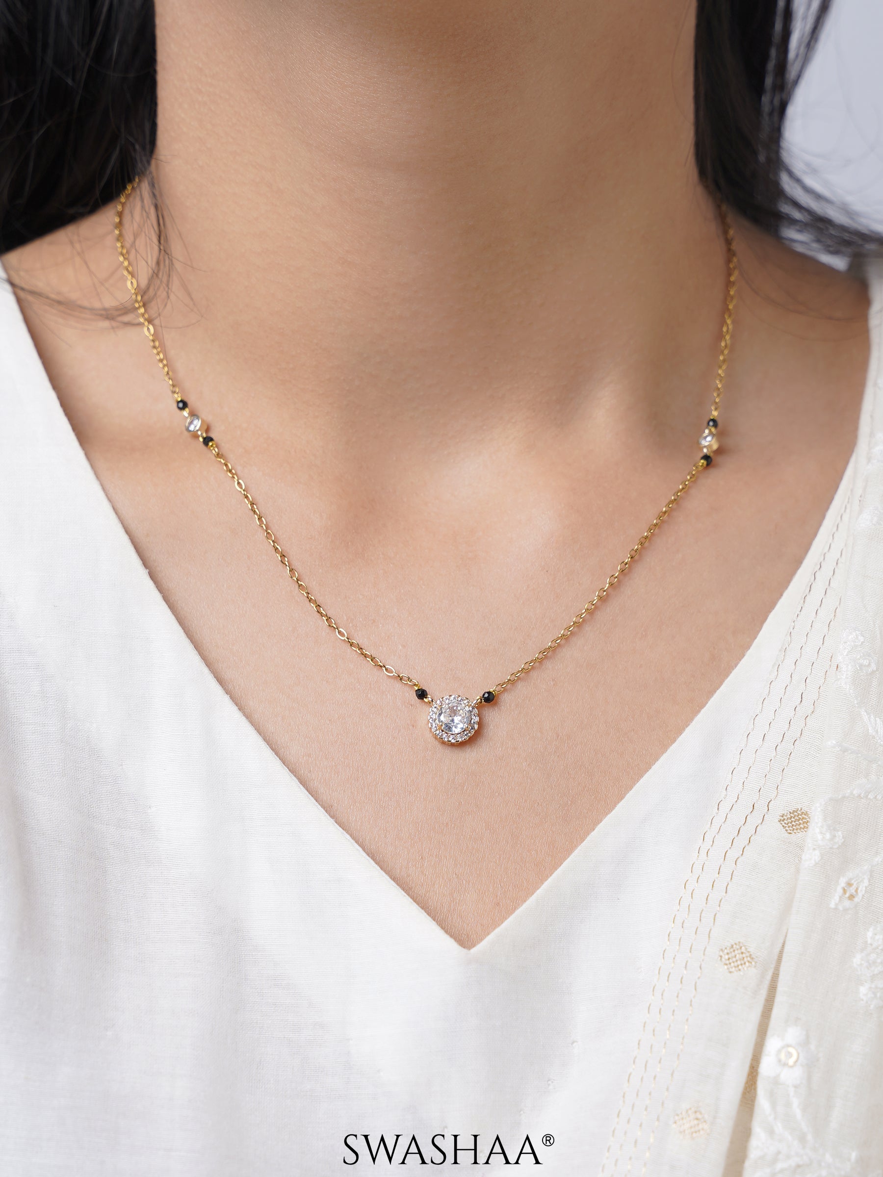 Nyra Diamond Solitaire 18K Gold Plated Mangalsutra