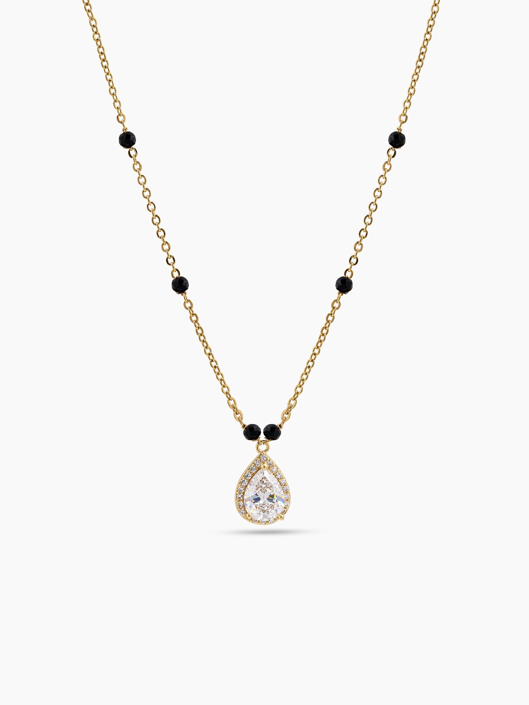 Pranali Pear Drop Diamond Solitaire 18K Gold Plated Women's Chain Pendant Mangalsutra Necklace