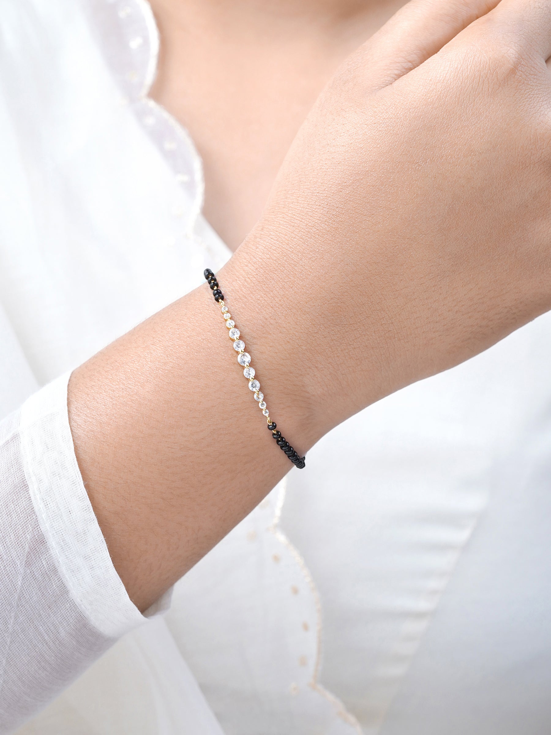 Pranika Diamond Bar 18K Gold Plated Mangalsutra Bracelet