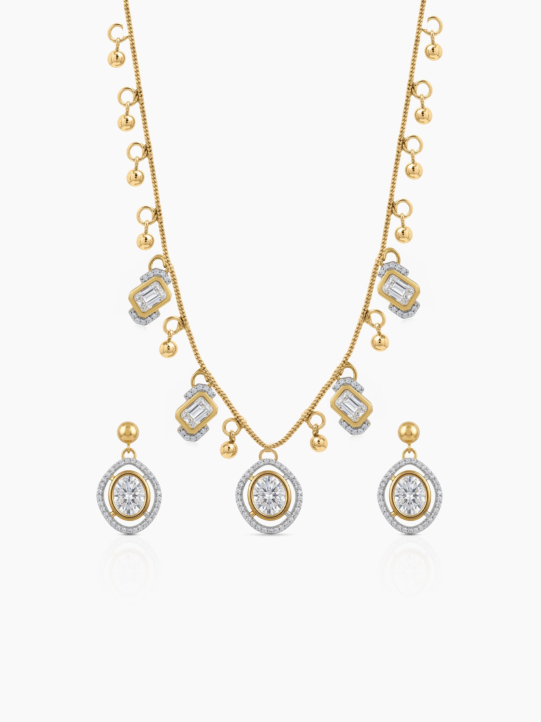 Radhika Baguette Diamond Beaded Charm Women's Jewelry Set Of 2 - Necklace & Earrings