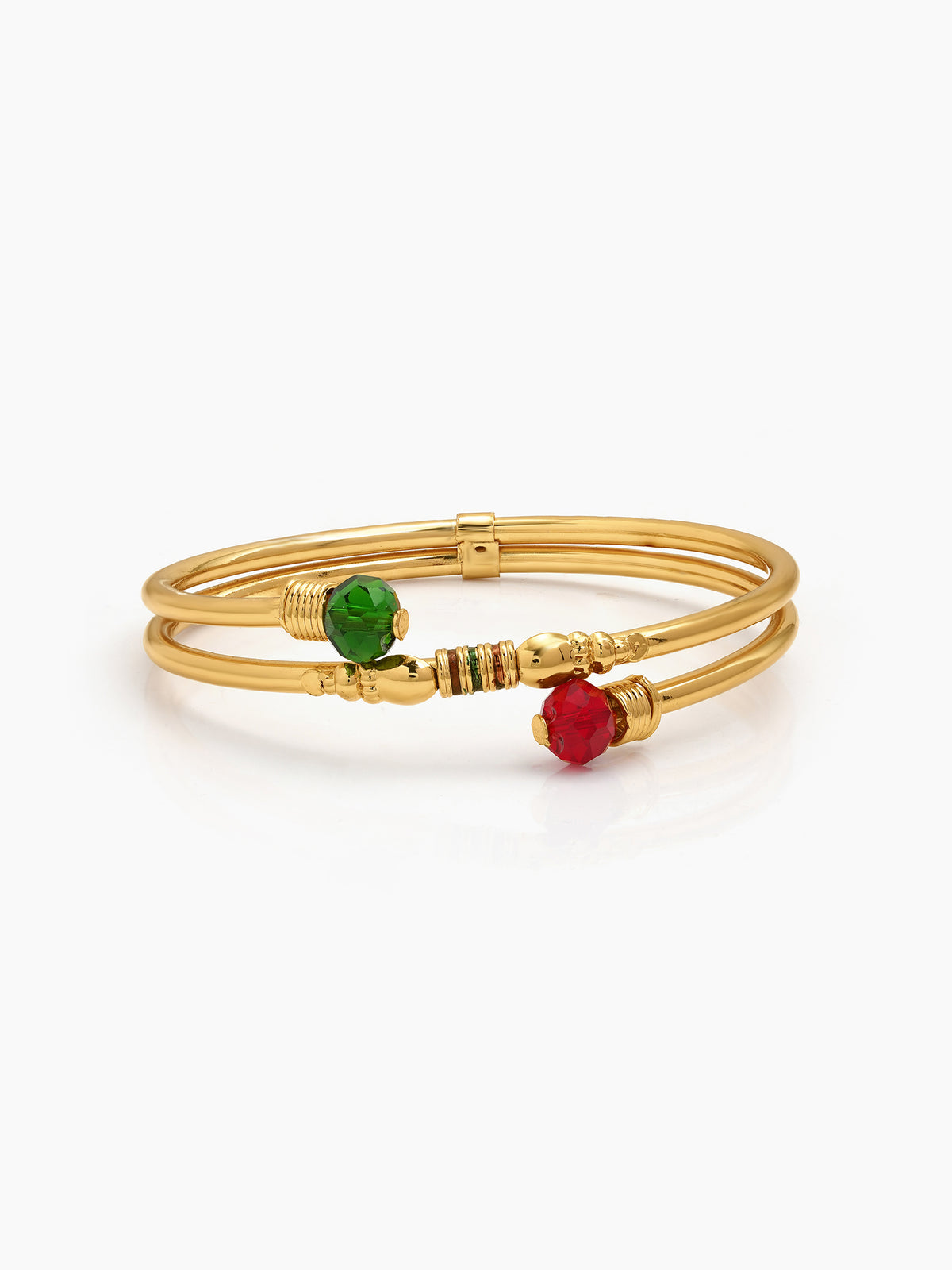 Ragini Red And Green Stone Gold Women's Bangles (Set Of 2)