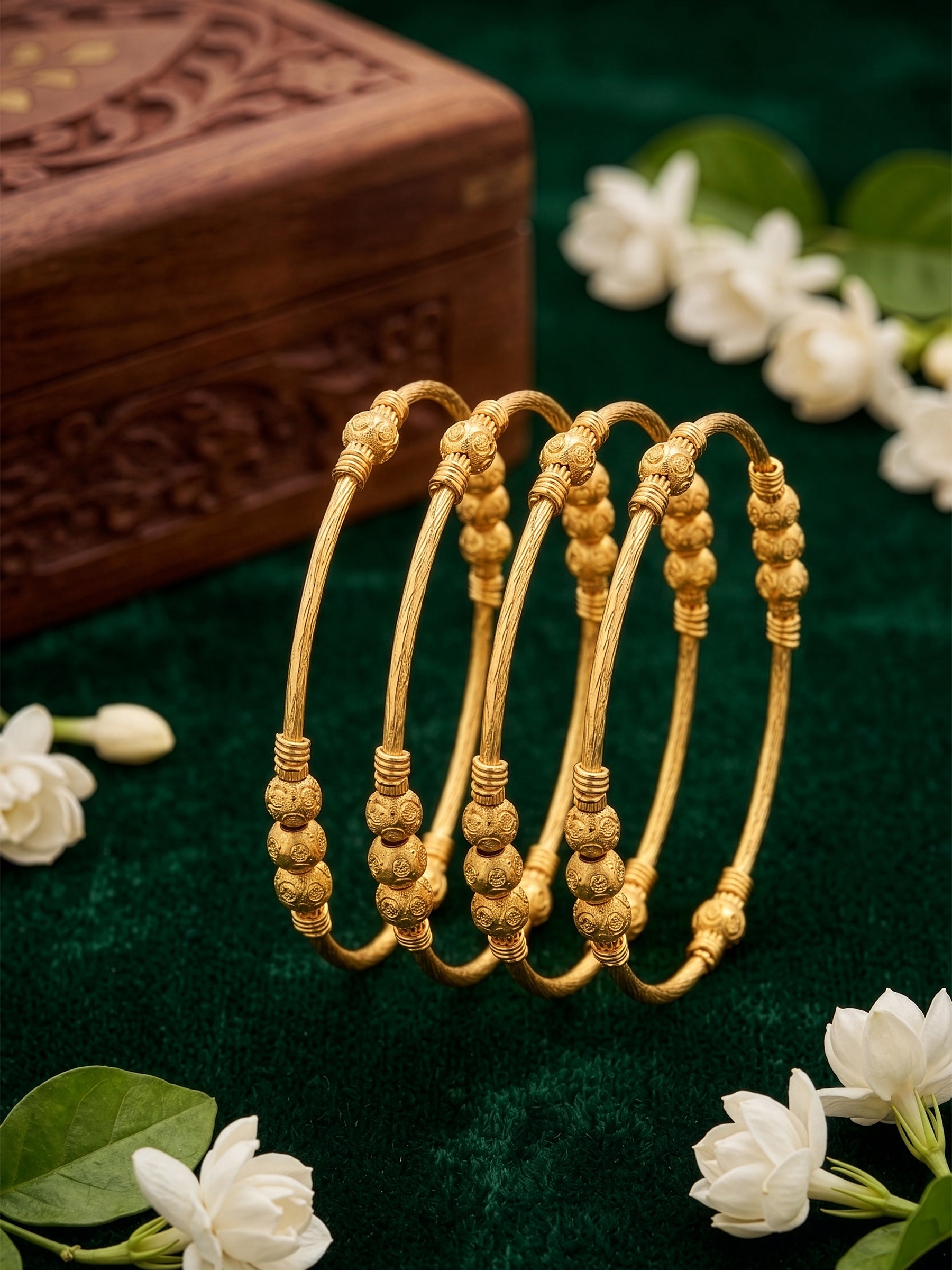 Roshni Gold Beads Set Of 4 Women's 2/4, 2/6, 2/8 Bangles