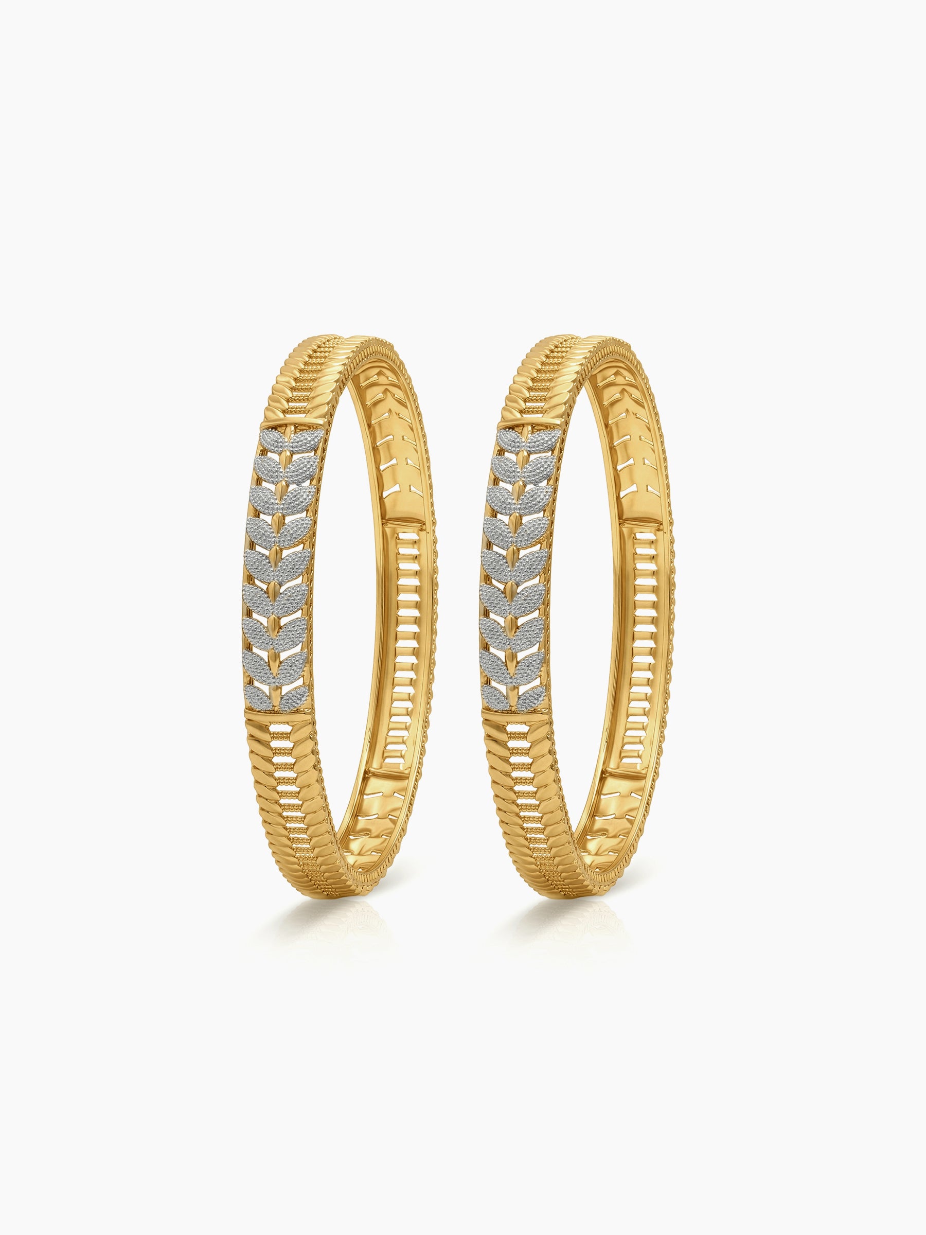 Rutvi Diamond Leaf Gold Set Of 2 Women's 2/4, 2/6, 2/8 Bangles