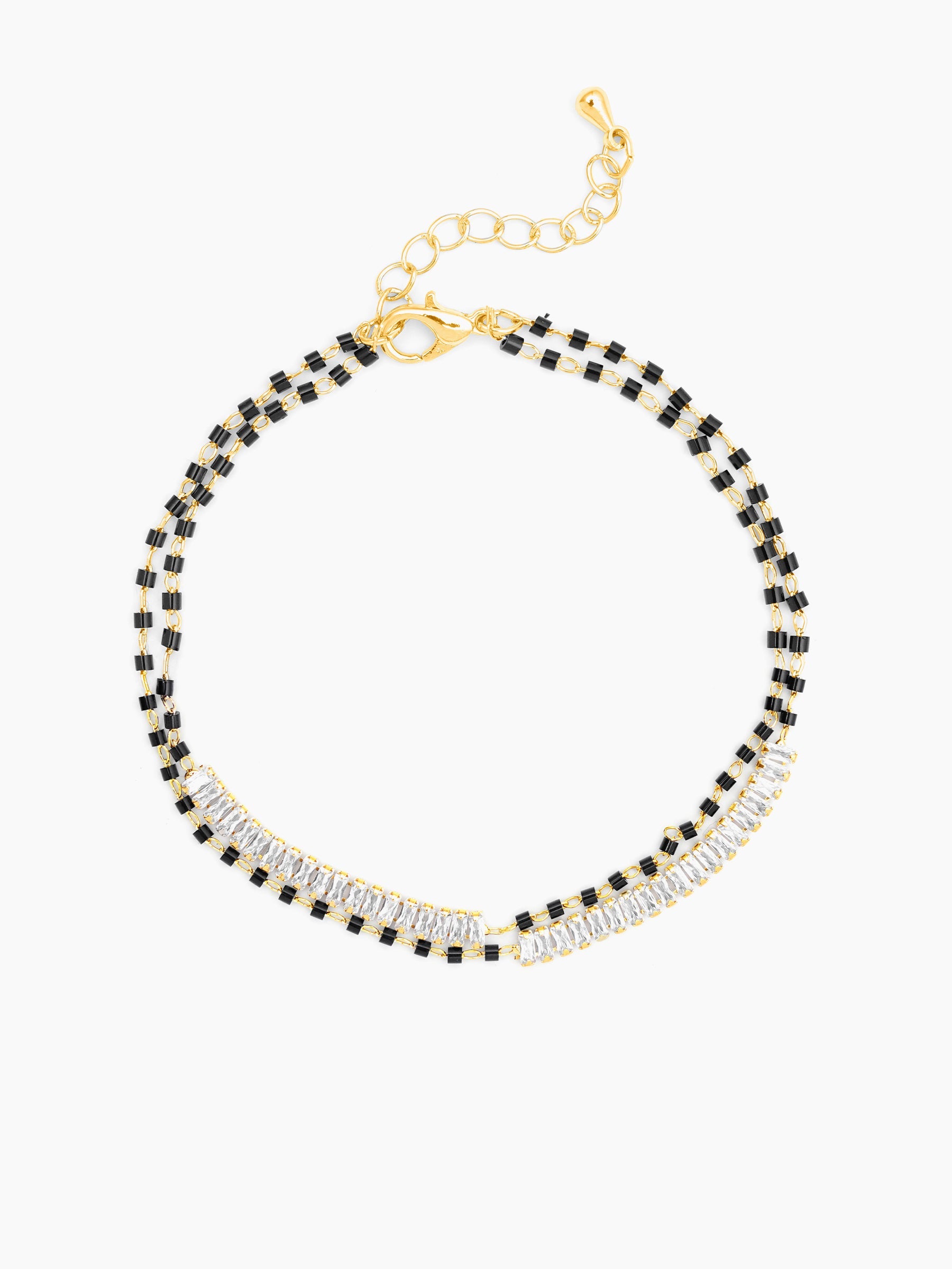 Samiha Baguette Diamond White Dual-Chain 18K Gold Plated Mangalsutra Bracelet