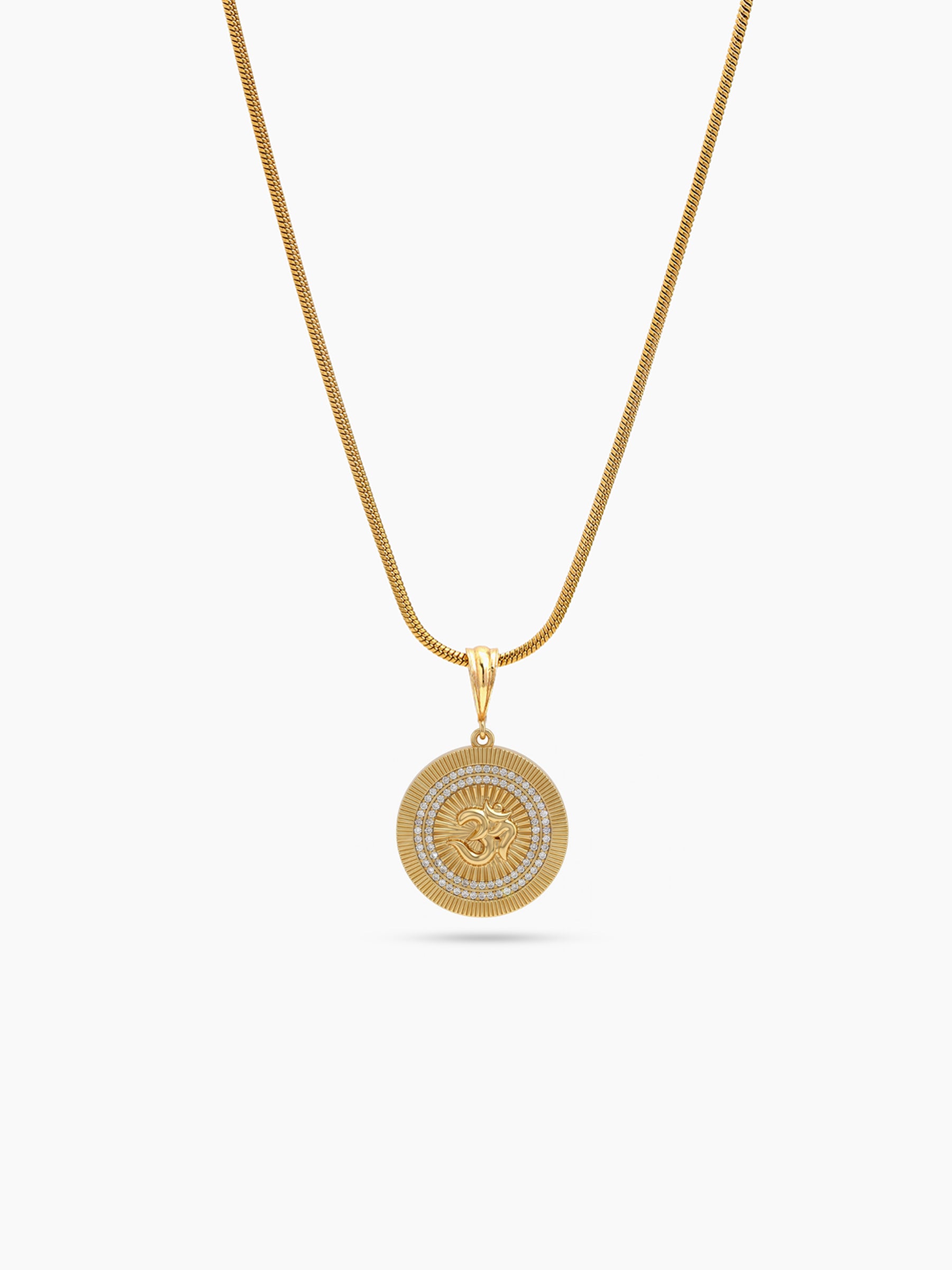 Sanket Om Diamond Gold Men's Round Snake Chain Pendant Necklaces
