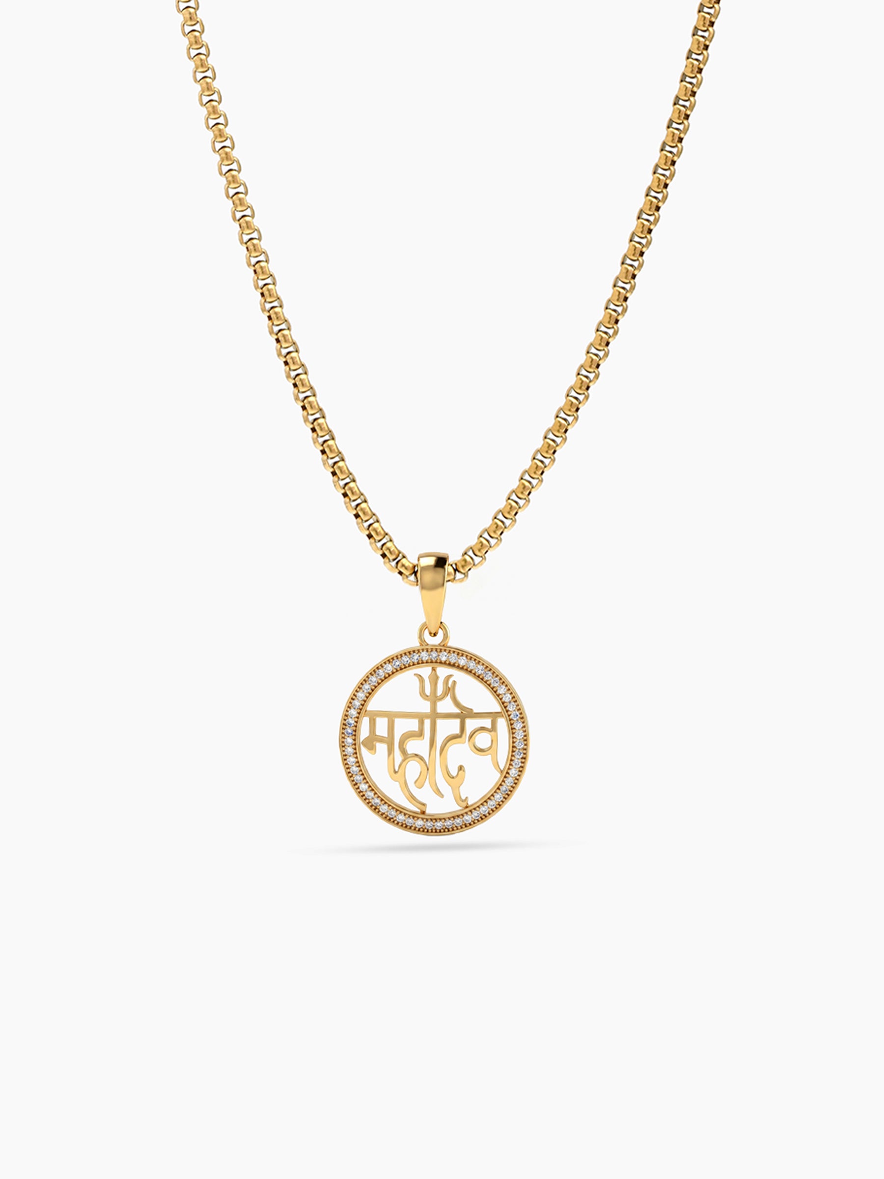 Shambhav Mahadev Diamond Gold Men's Box Chain Pendant Necklaces