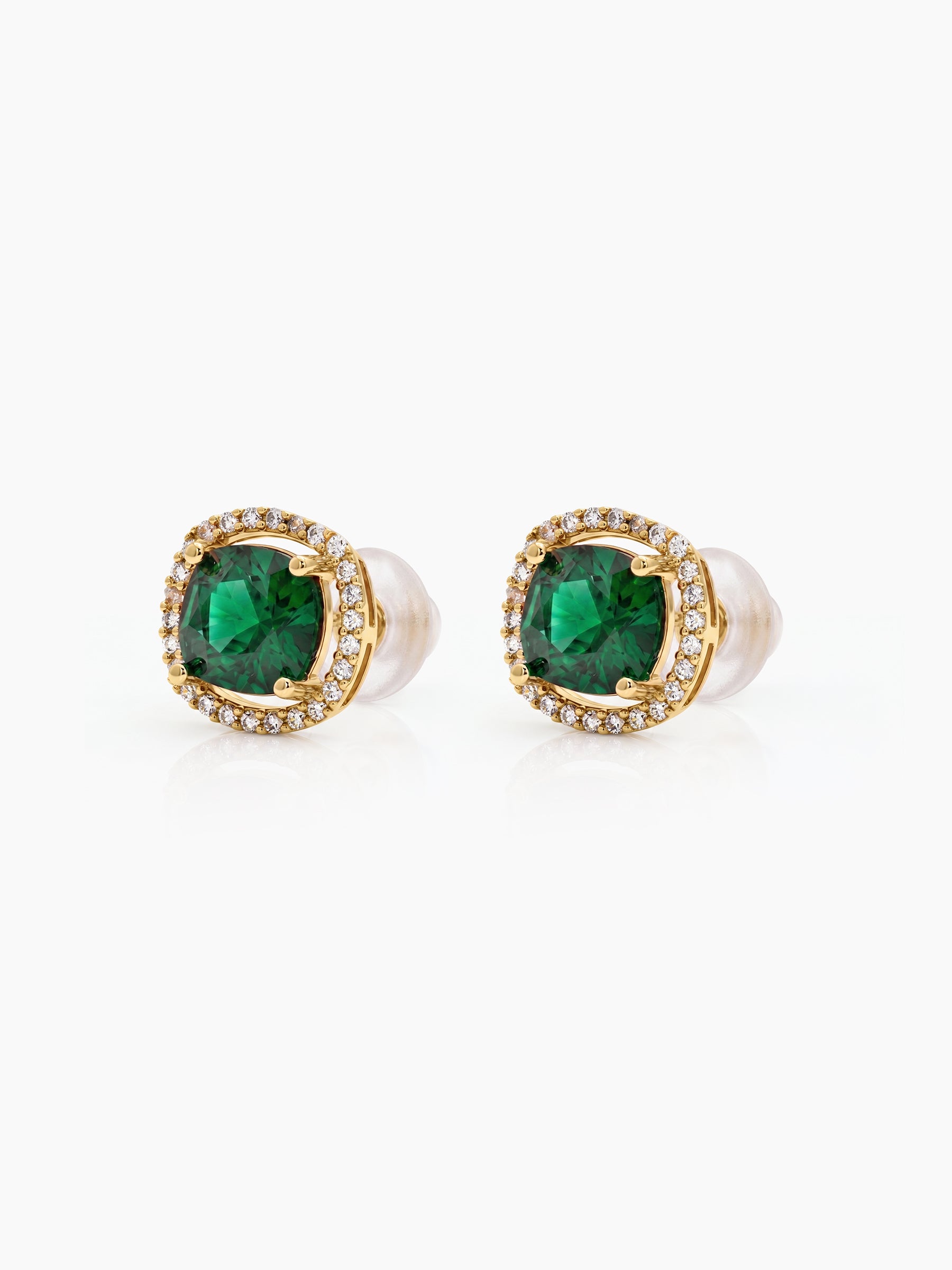 Shloka Solitaire Halo Green - Gold Women's Stud Earrings