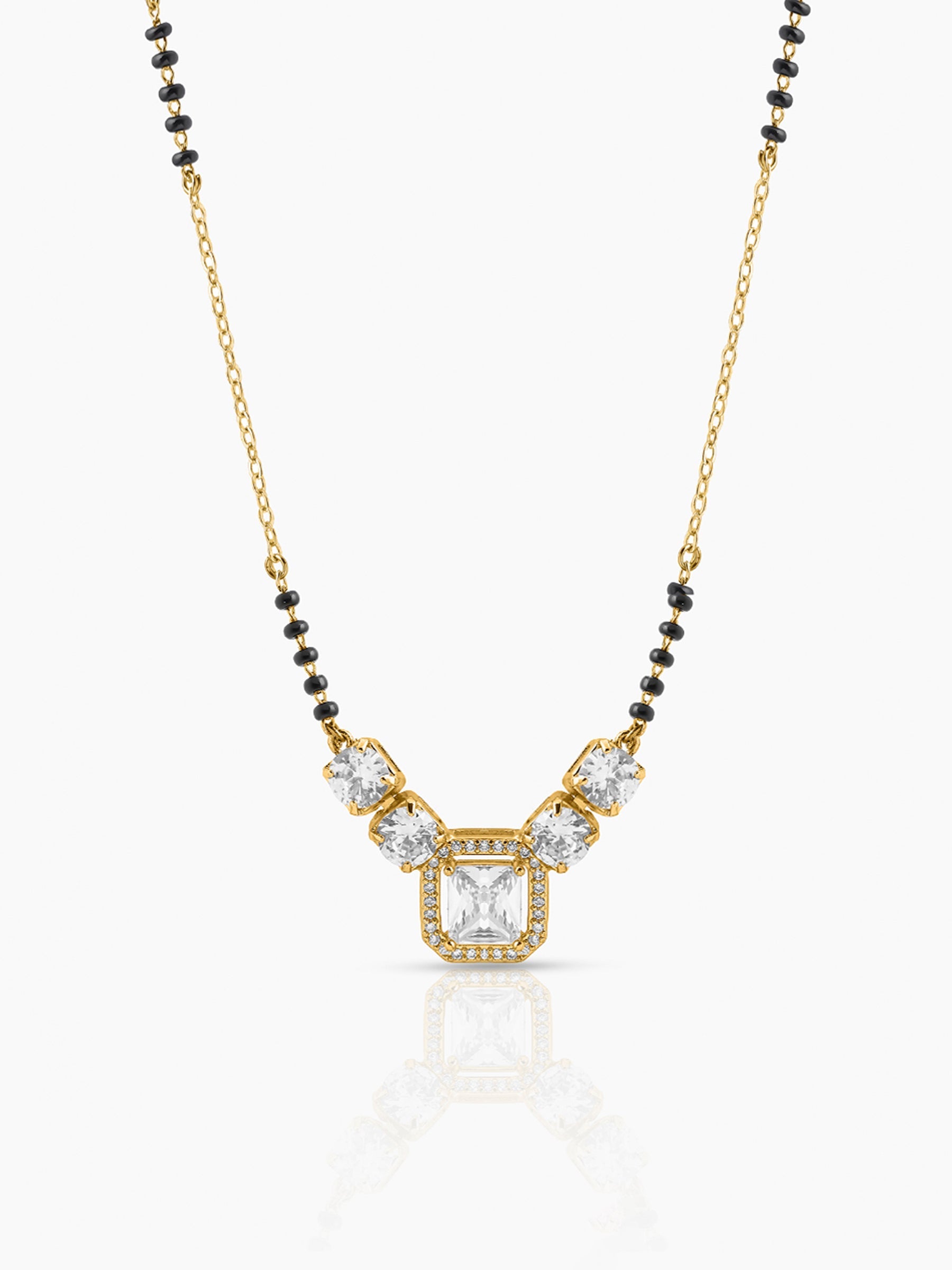 Tanisha Diamond Halo Shimmering Round Solitaires 18K Gold Plated Mangalsutra