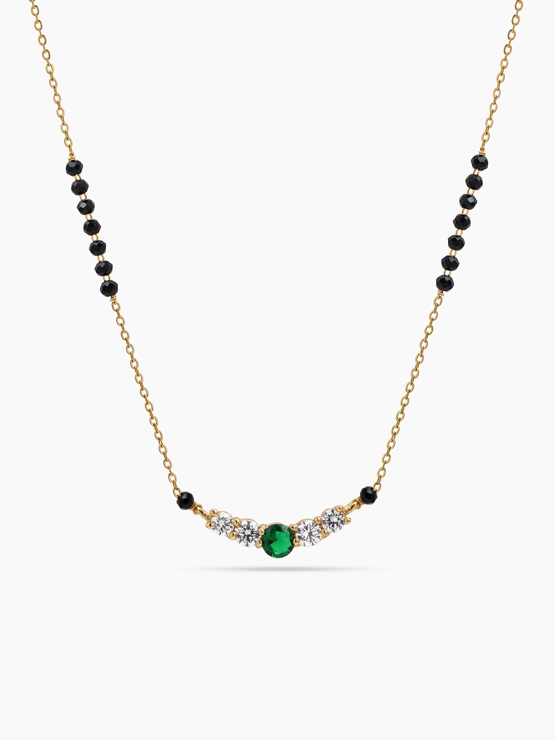 Tarika Emerald Green Stone Diamond Bar 18K Gold Plated Women's Chain Pendant Mangalsutra Necklace