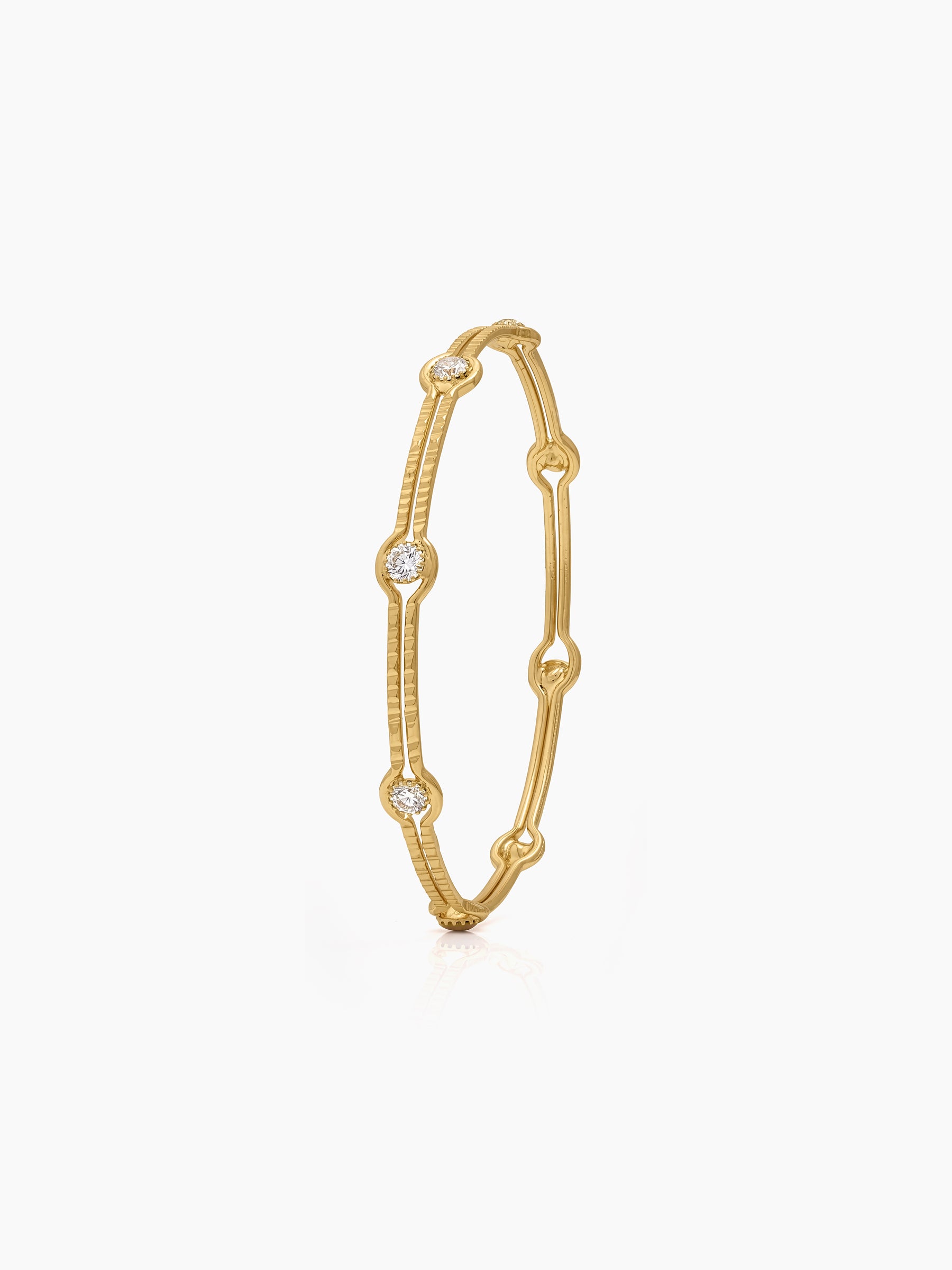 Varsha Link Frame Diamond Solitaire Gold Set Of 2 Women's 2/4, 2/6, 2/8 Bangles