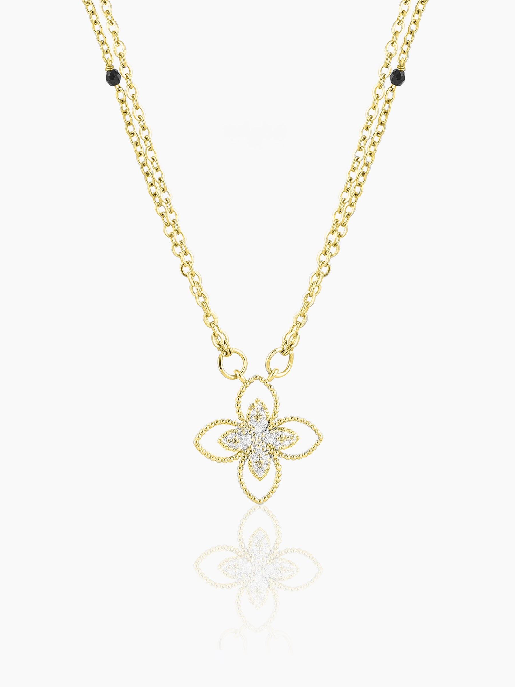 Verona Double Layered Flower Diamond Charm 14K Gold Plated Mangalsutra