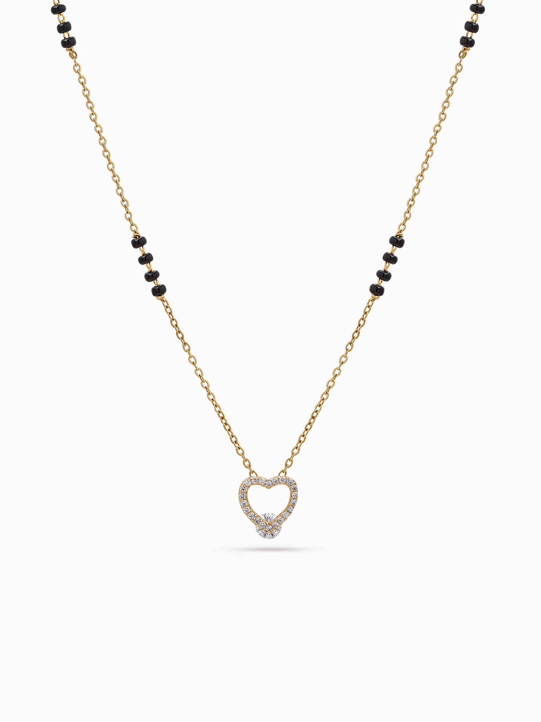 Vihana Heart Diamond Solitaire 18K Gold Plated Women's Chain Pendant Mangalsutra Necklace