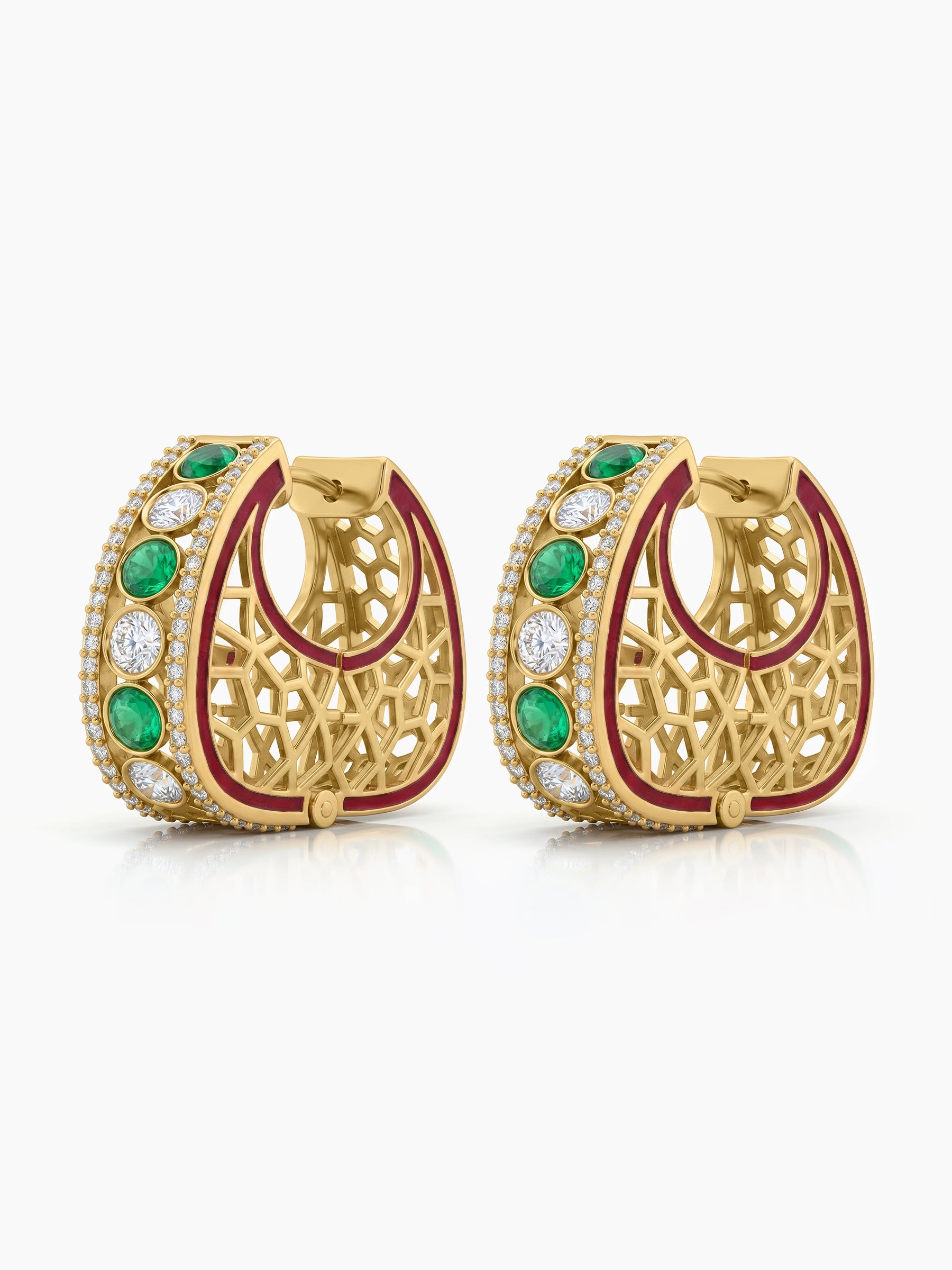 Vilasini Diamond Green - Gold Women's Hoop Earrings