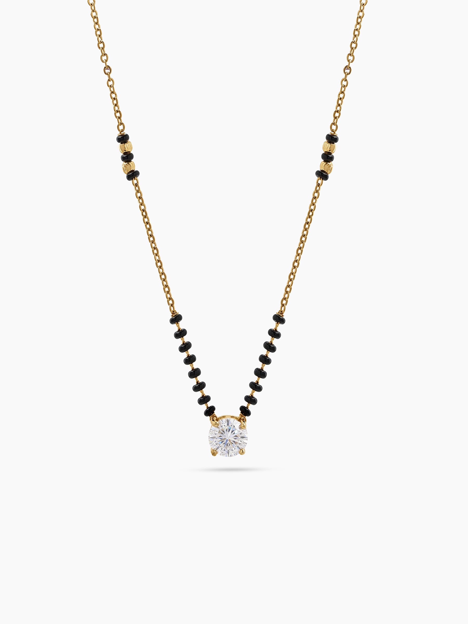 Vishu Solitaire Diamond 18K Gold Plated Women's Chain Pendant Mangalsutra Necklace