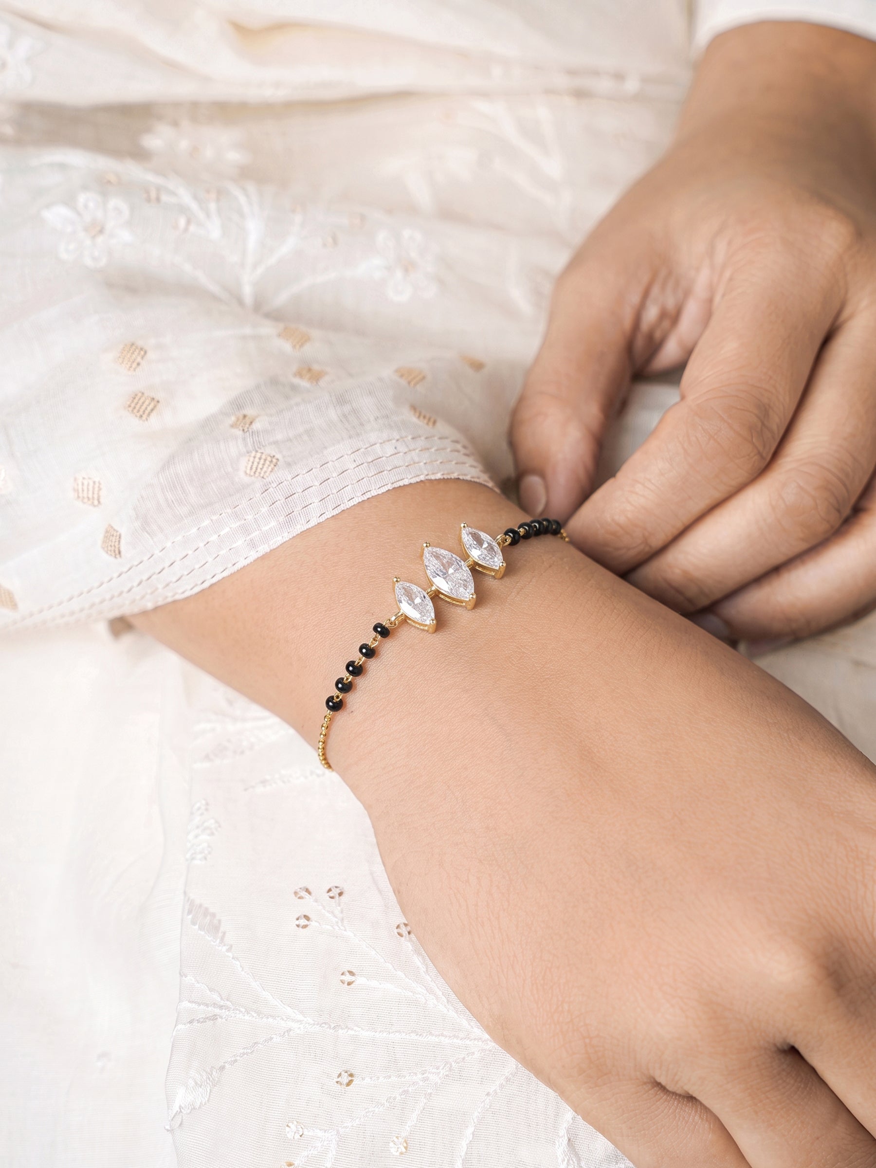 Aadhira Marquise Solitaire 18K Gold Plated Women's Mangalsutra Bracelets