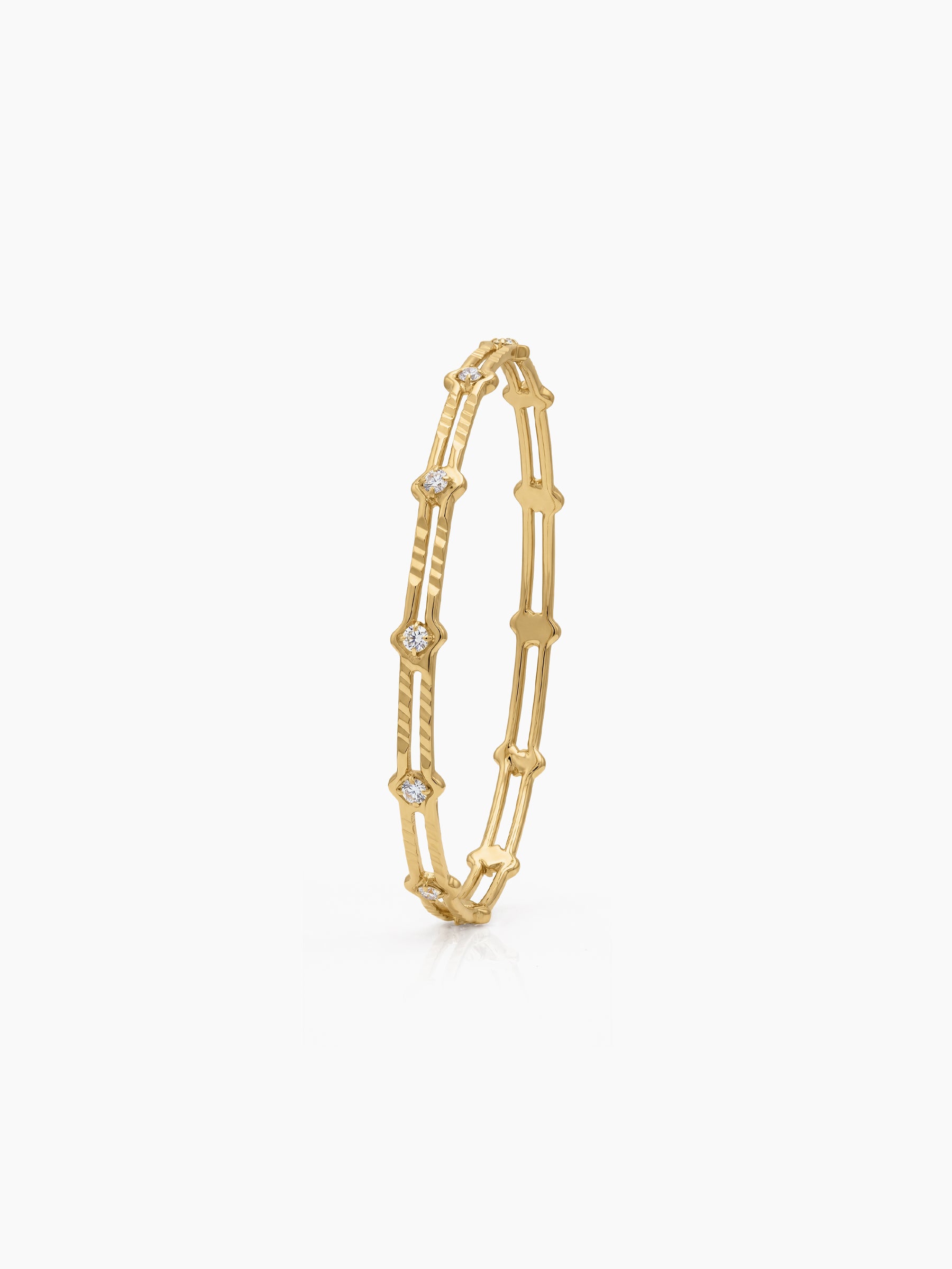 Aarika Link Frame Diamond Solitaire Gold Set Of 2 Women's 2/4, 2/6, 2/8 Bangles