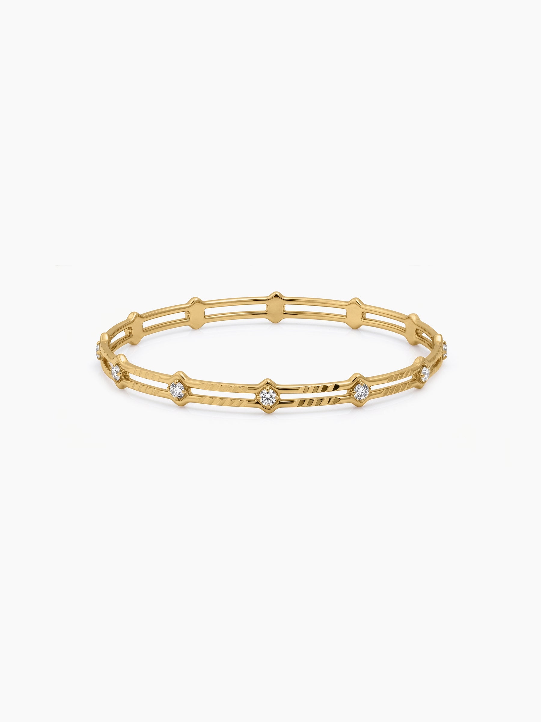 Aarika Link Frame Diamond Solitaire Gold Set Of 2 Women's 2/4, 2/6, 2/8 Bangles