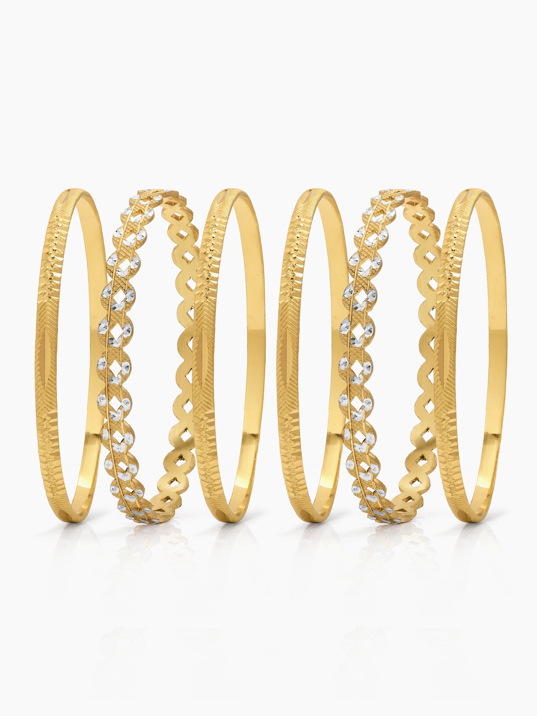 Aarohi Arrow Line, Infinity Link Texture Gold Set Of 6 Women's 2/4, 2/6, 2/8 Bangles