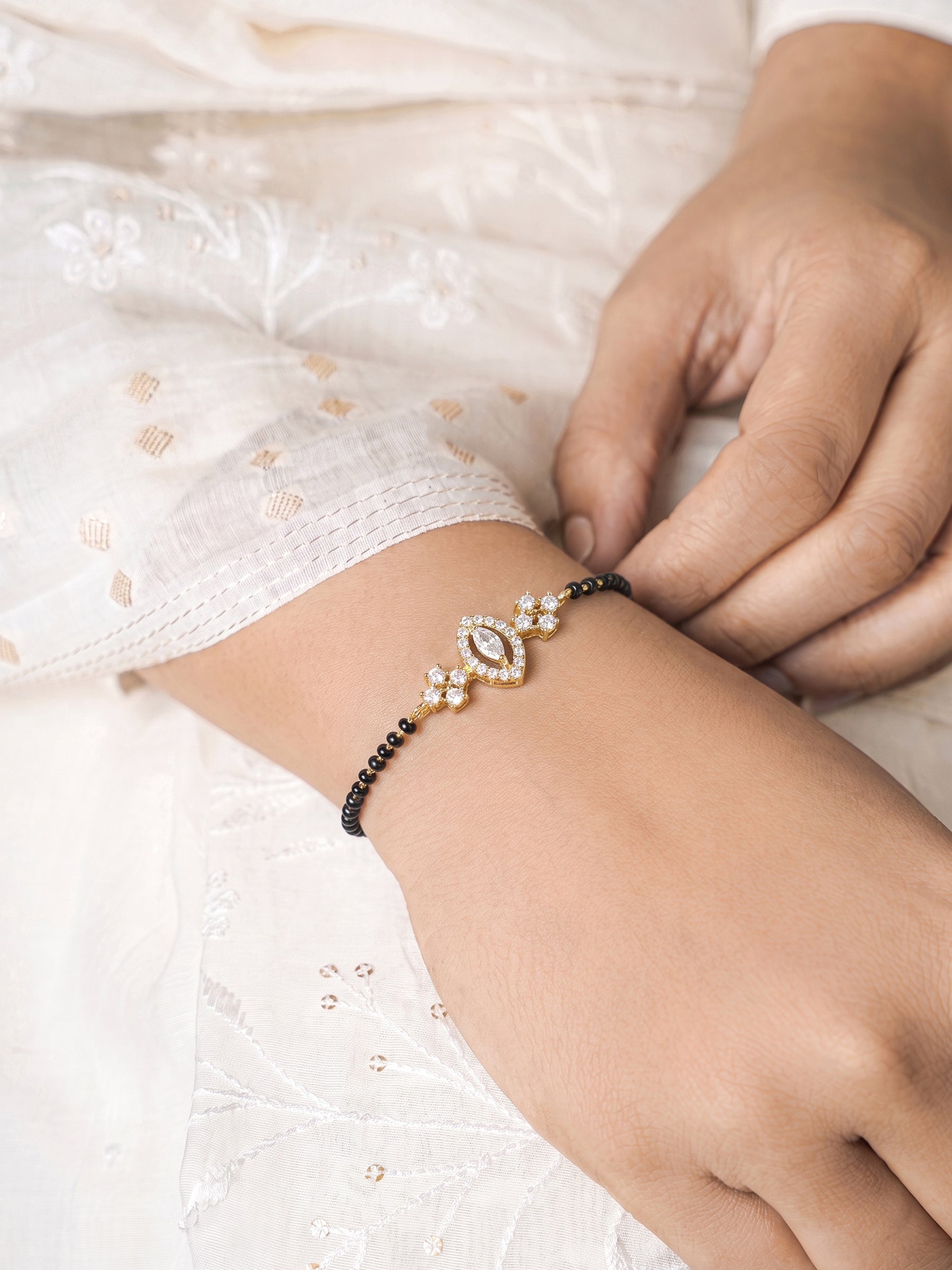 Aarshika Marquise Diamond 18K Gold Plated Women's Mangalsutra Bracelets
