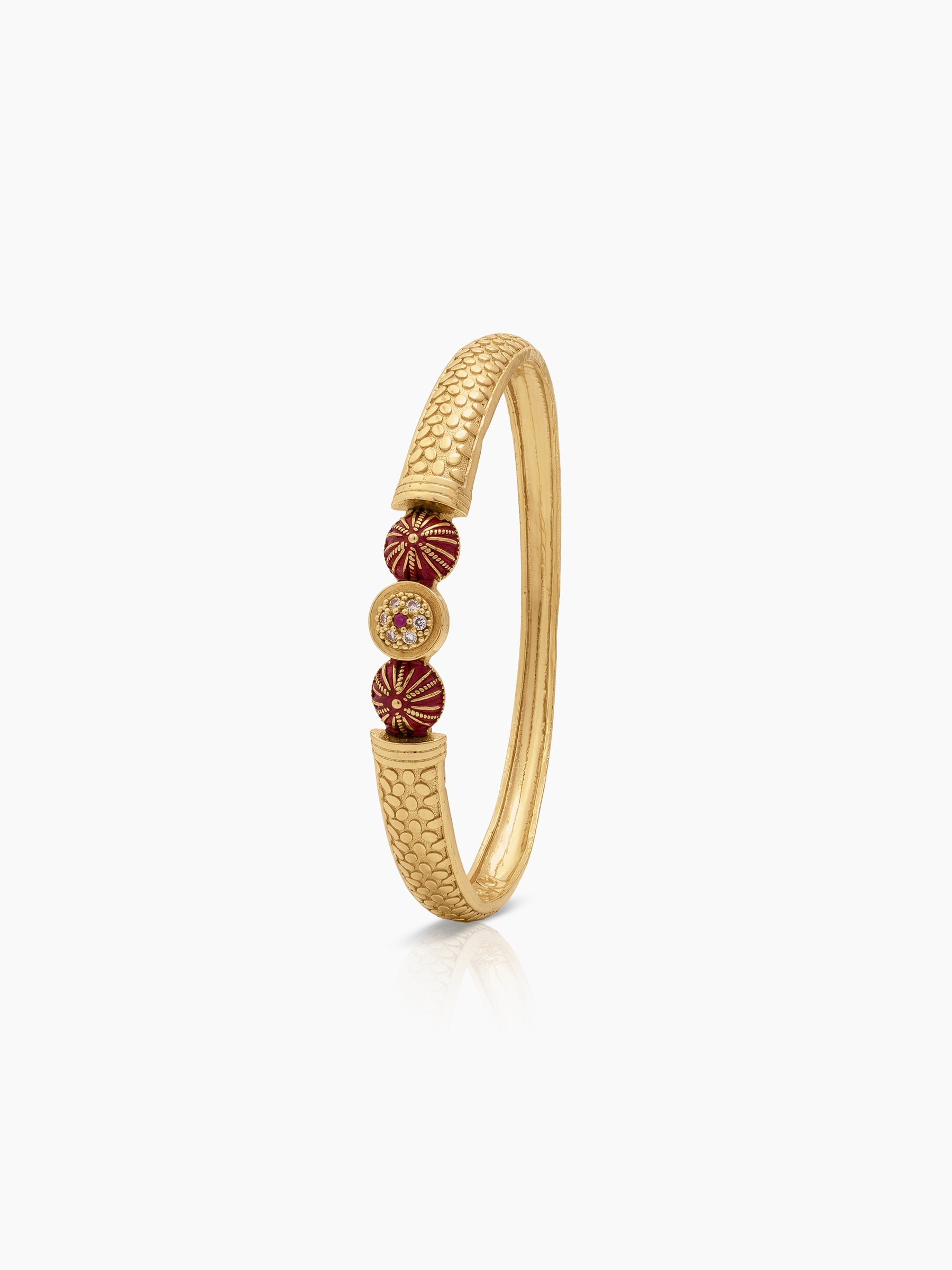 Aaruni Red Diamond Bead Gold Set Of 2 Women's 2/4, 2/6, 2/8 Bangles